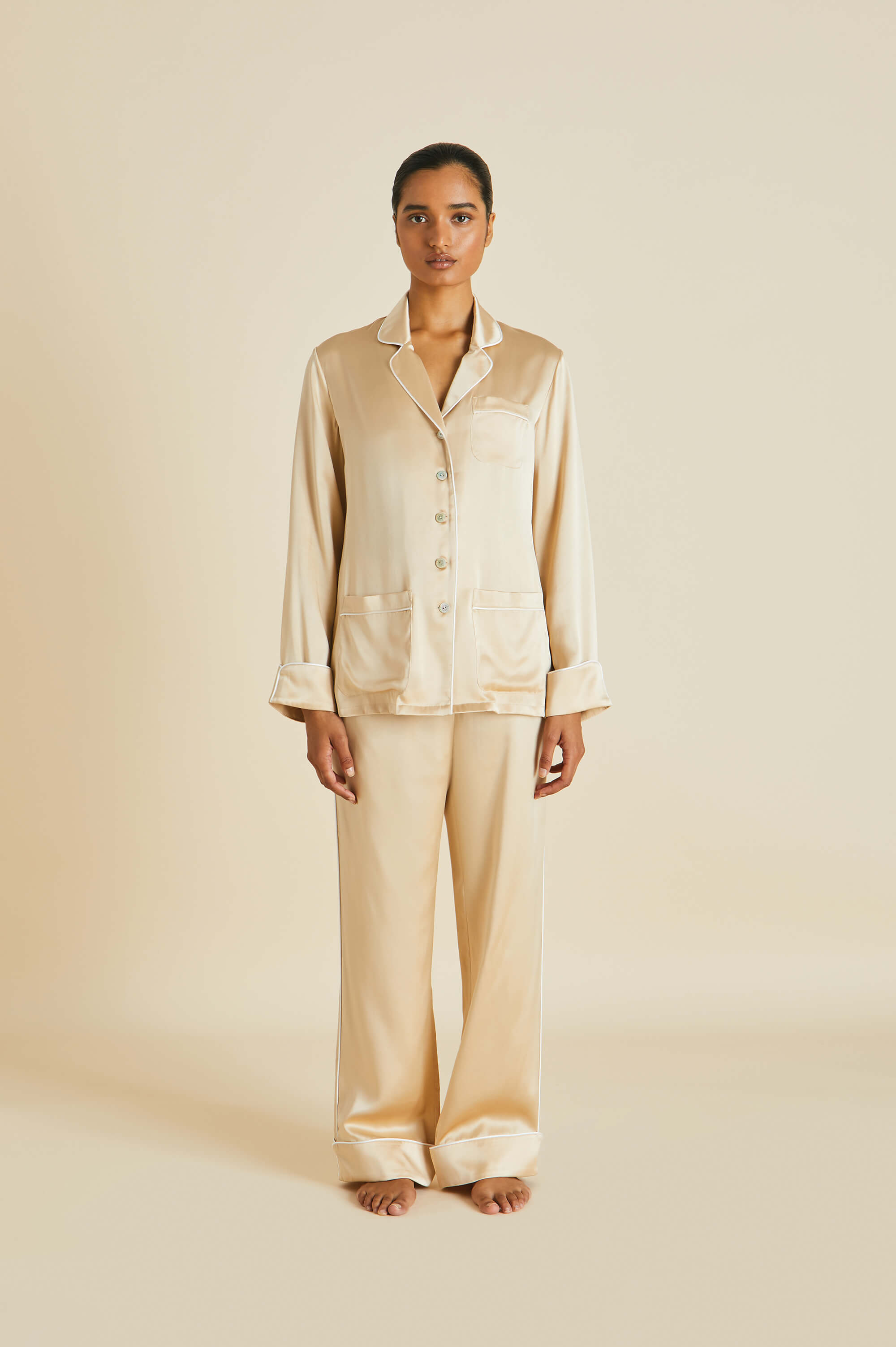 coco caramel pajamas in silk satin
