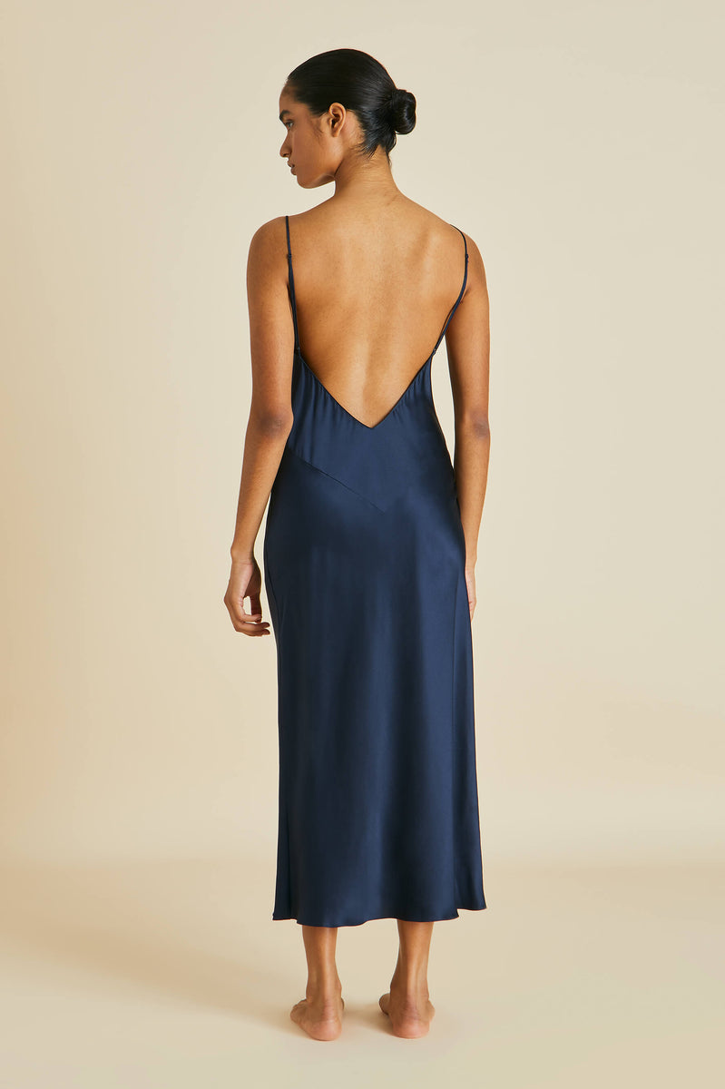 Navy Blue Silk Dress Issa Navy Slip Dress In Silk Satin Olivia Von