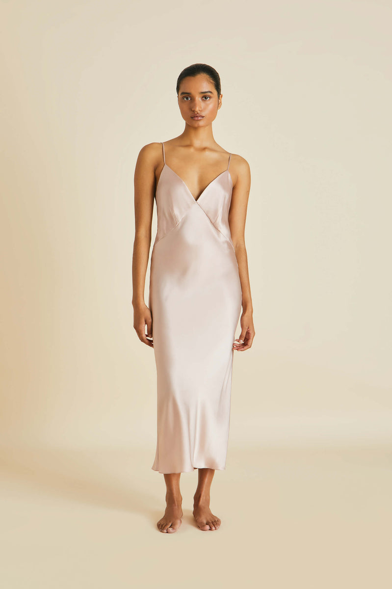 Issa Oyster Slip Dress in Silk Satin - Main Image