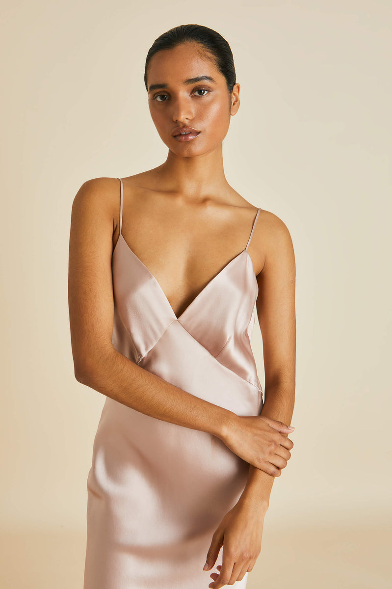 Issa Oyster Slip Dress in Silk Satin - Main Image