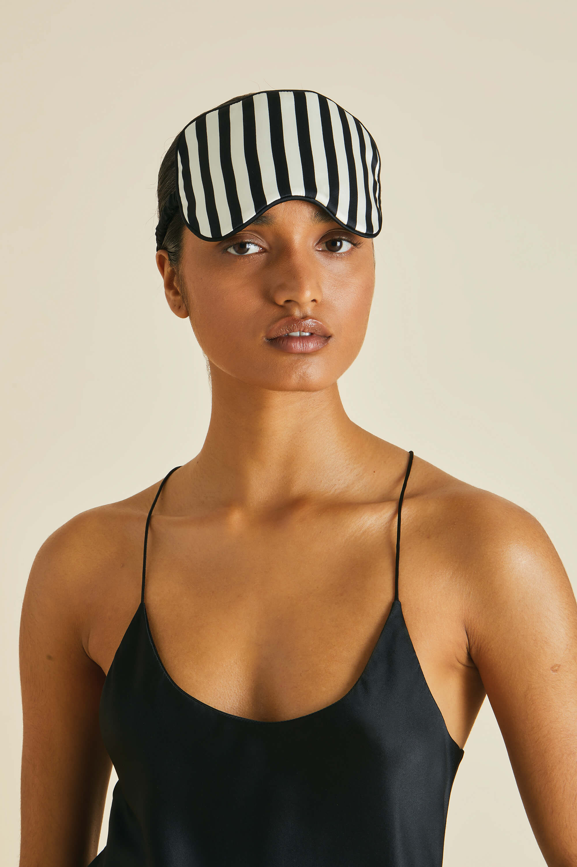 nika black and ivory eye mask in silk satin