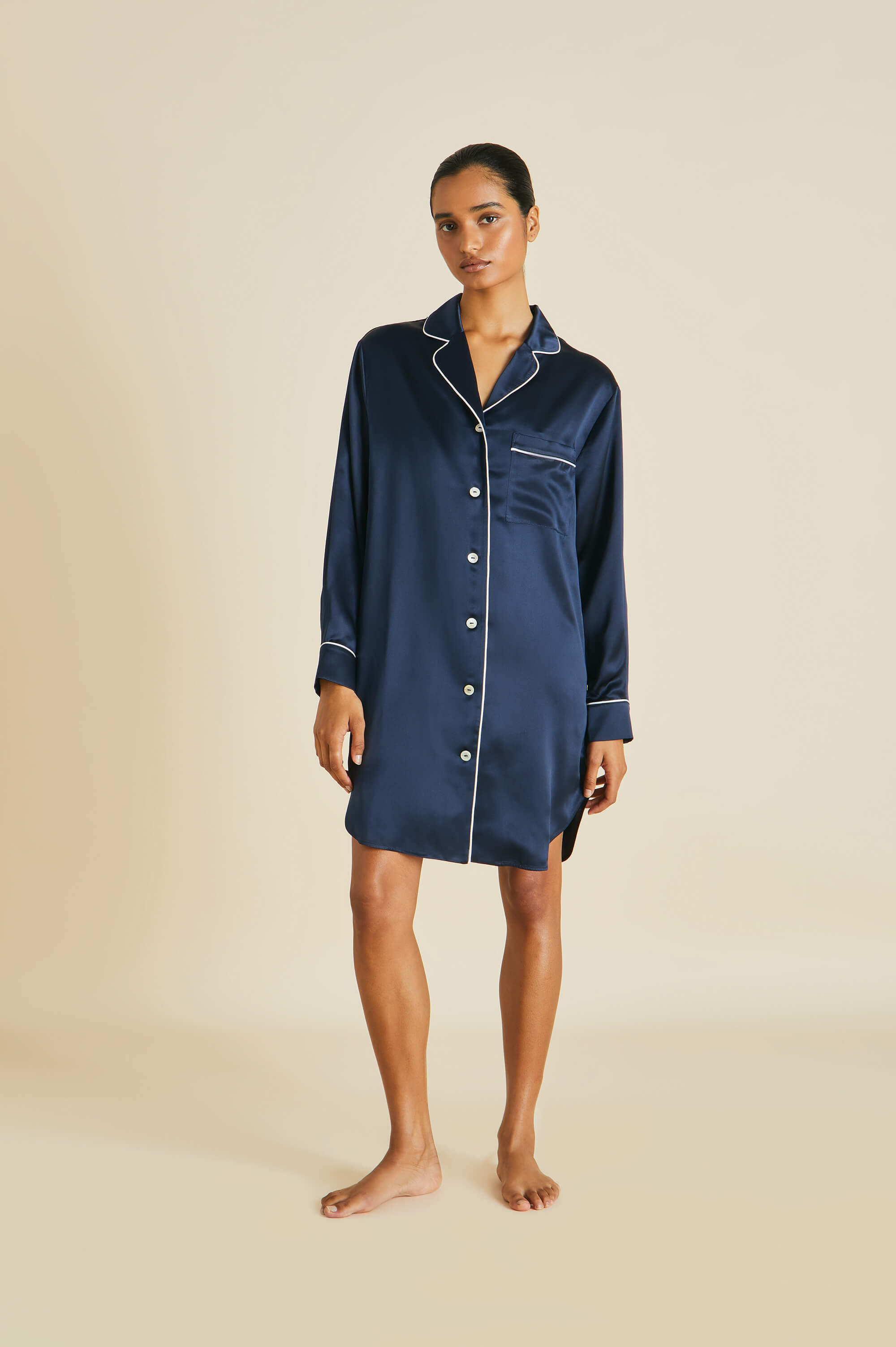 poppy navy nightshirt in silk satin