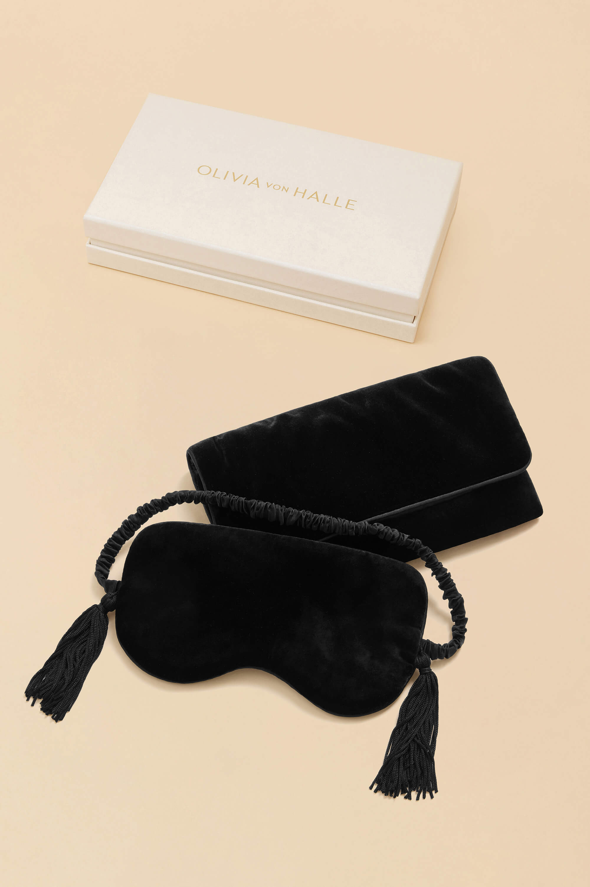 audrey valentina black fringe eye mask in silk velvet