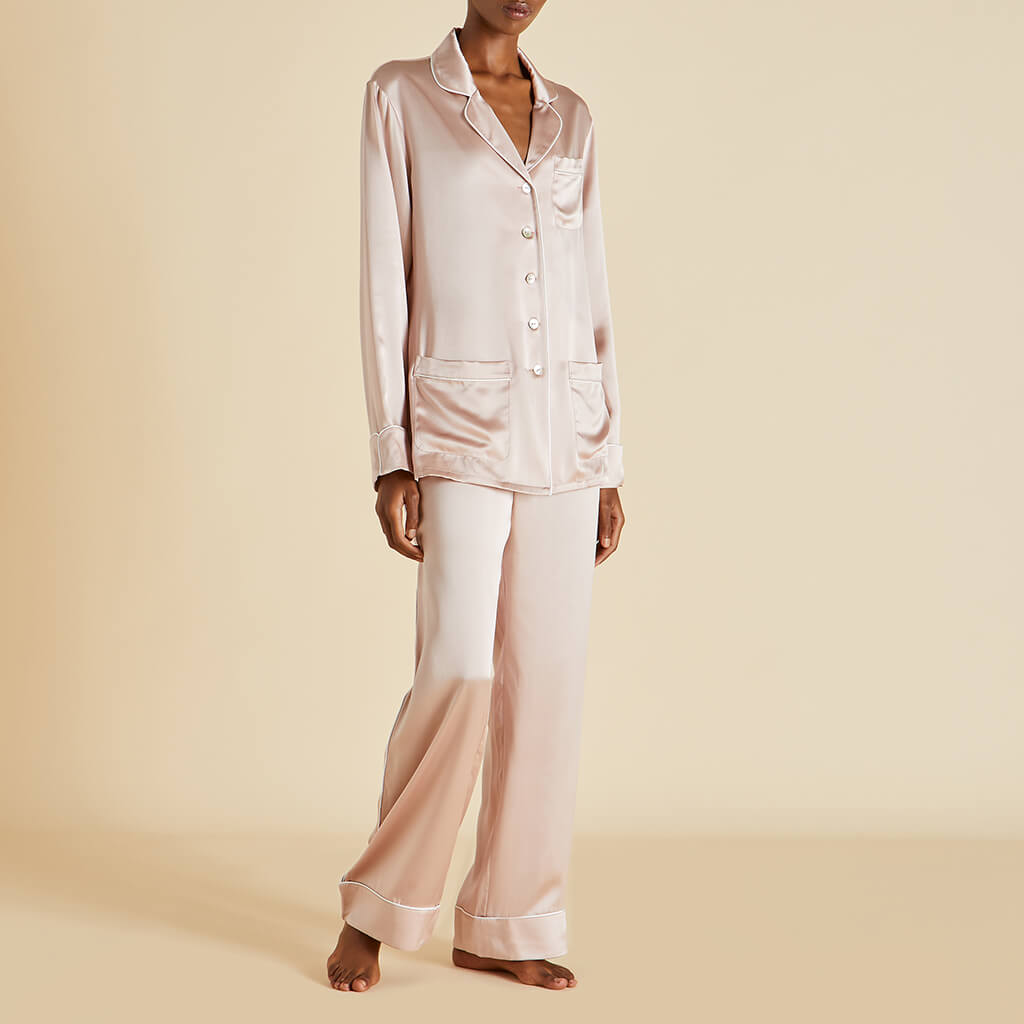 Coco Oyster Ivory Pajamas in Silk Satin | Olivia von Halle