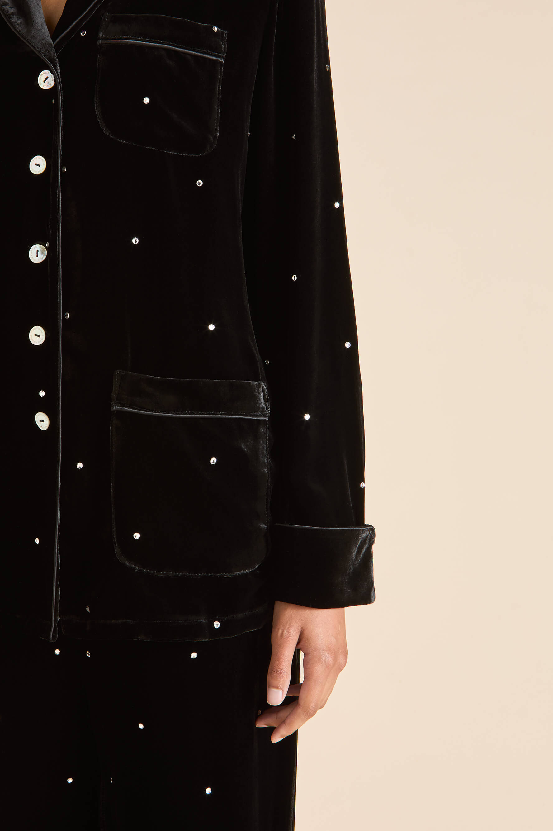 Coco Teese Black Crystal Pyjamas in Silk Velvet