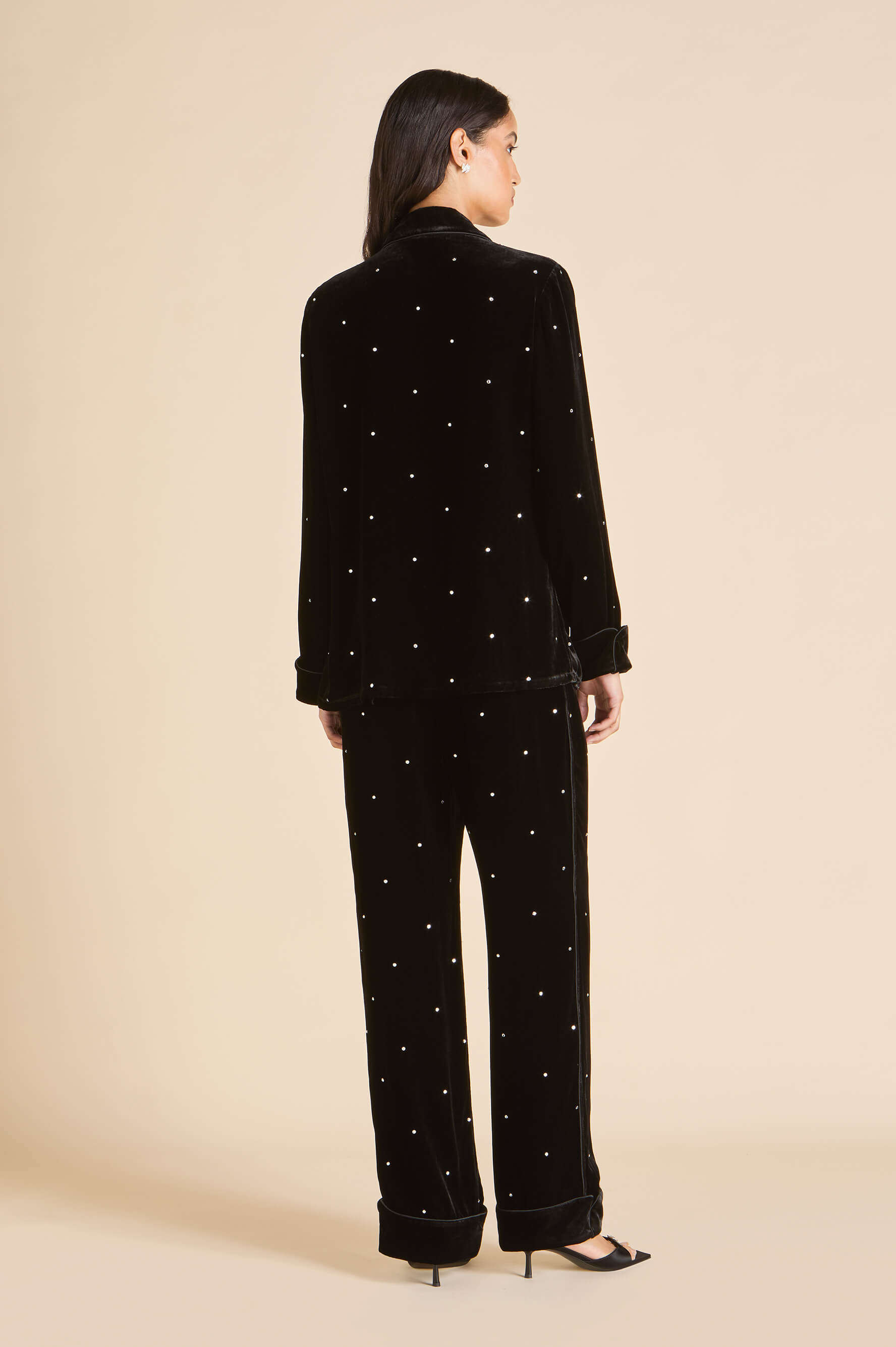 Coco Teese Black Crystal Pyjamas in Silk Velvet