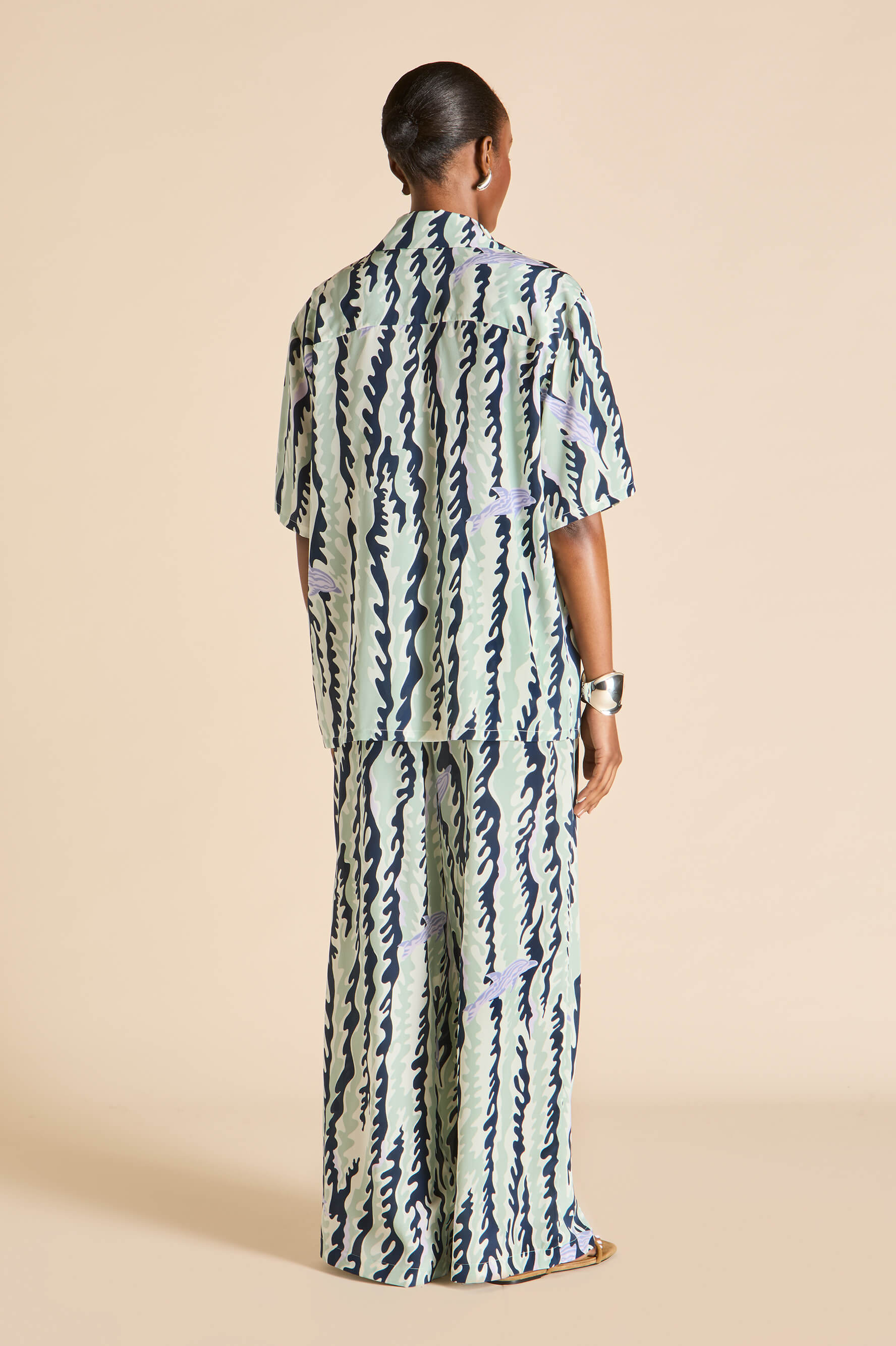 Alabama Marina Navy Wave Pyjamas in Silk Crêpe de Chine