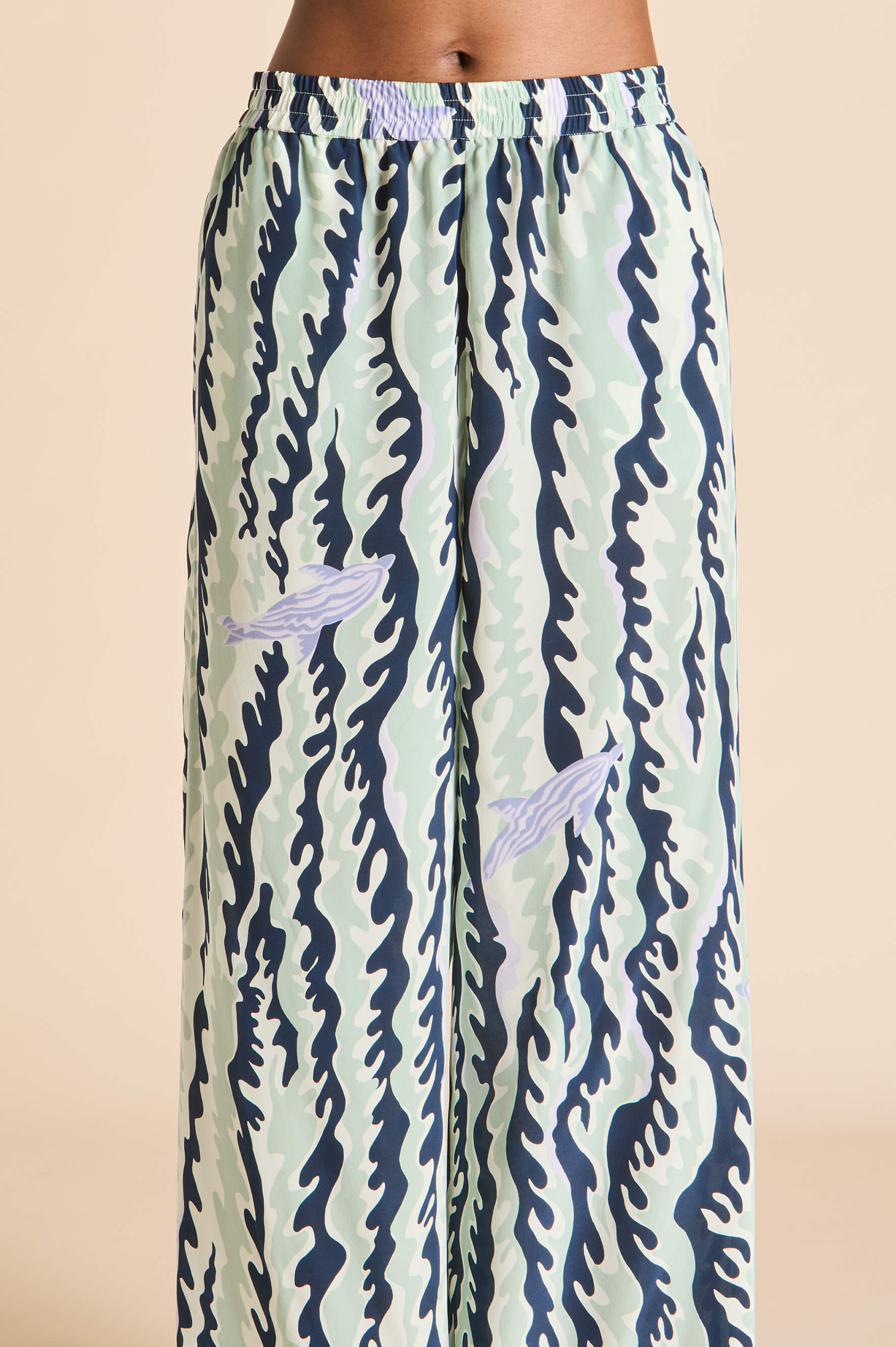 Alabama Marina Navy Wave Pyjamas in Silk Crêpe de Chine