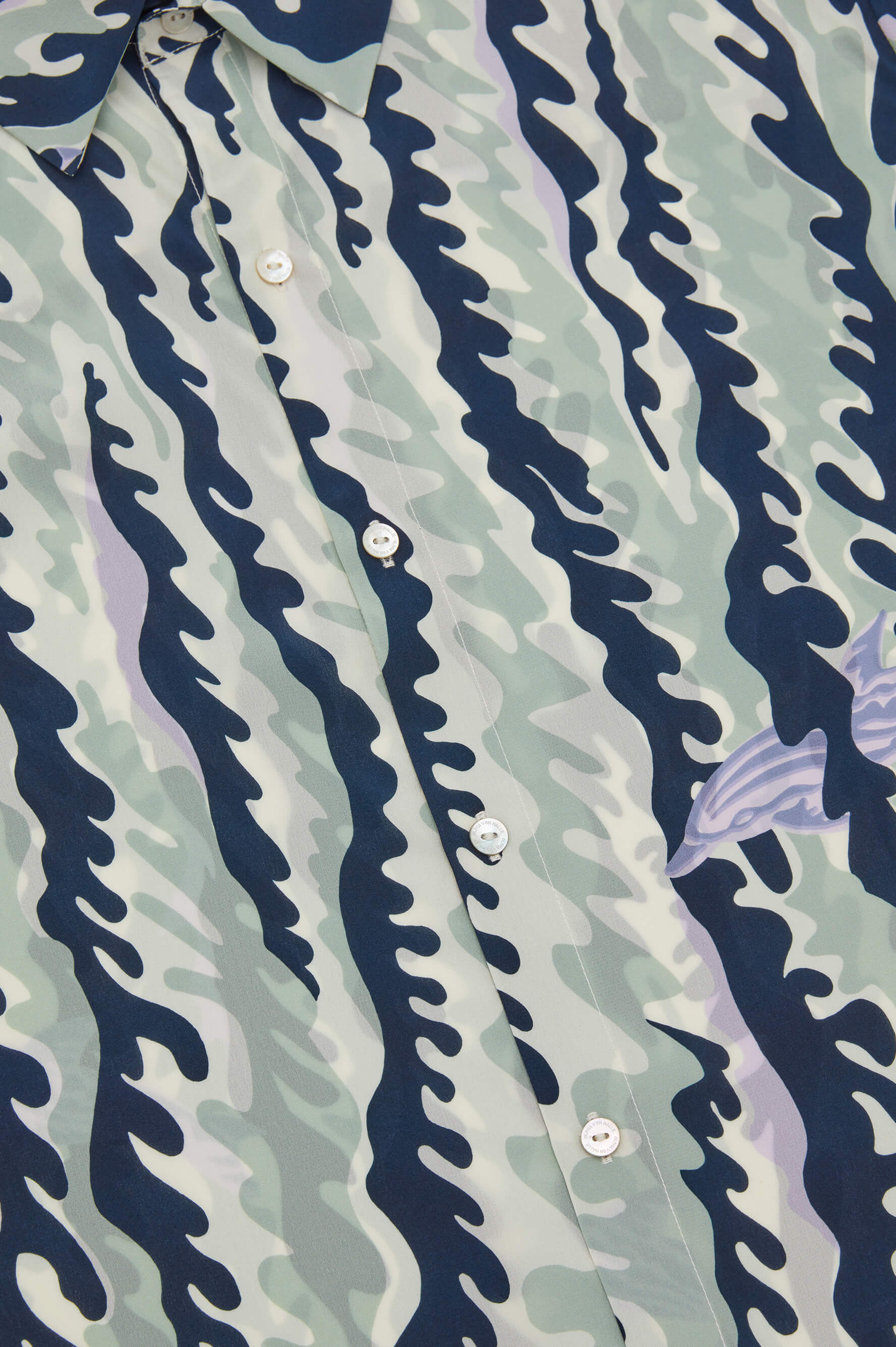 Alabama Marina Navy Wave Pyjamas in Silk Crêpe de Chine