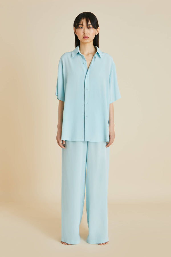 Alabama Blue Silk Crêpe de Chine Pyjamas
