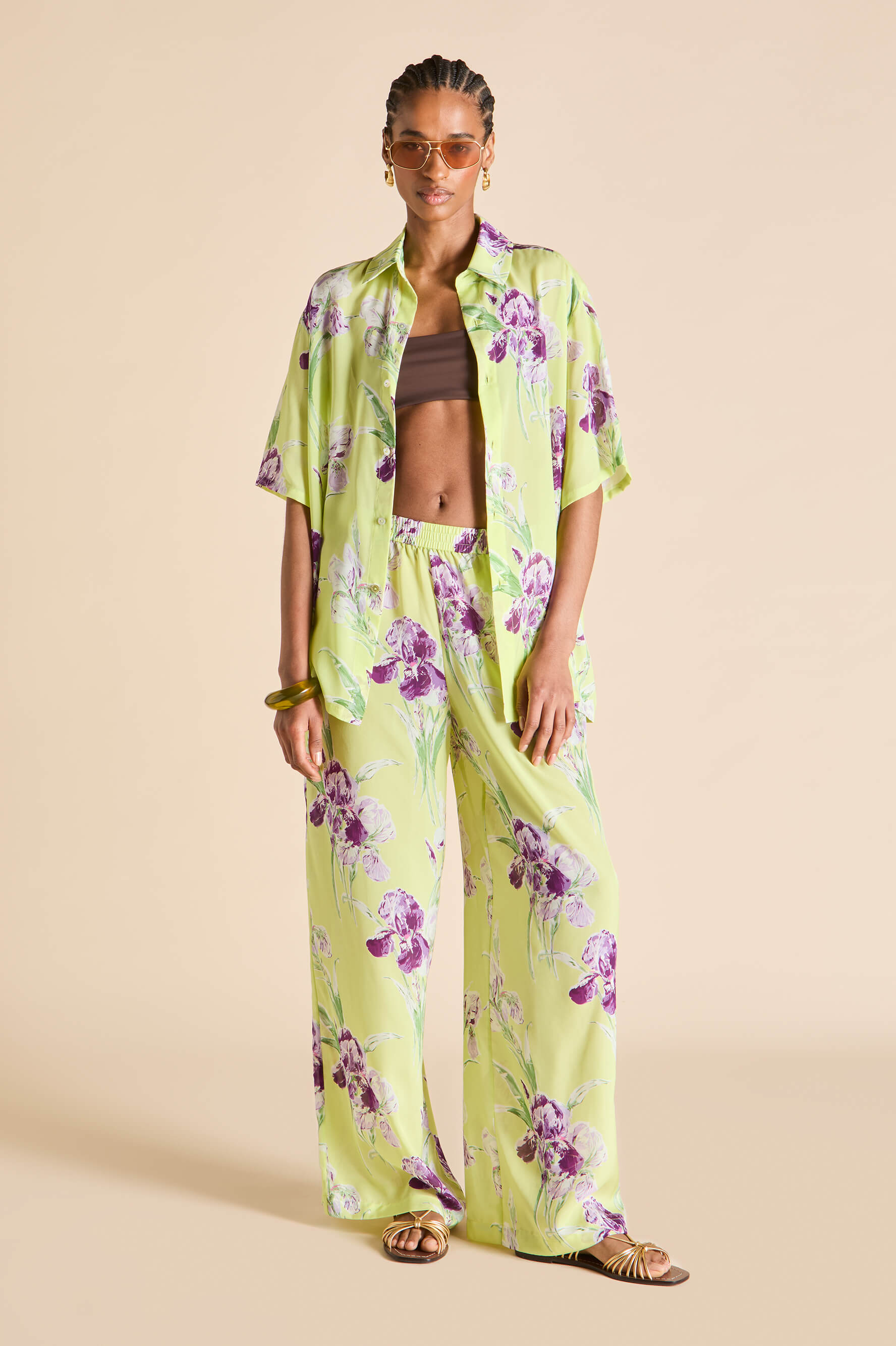 alabama sundial green floral pyjamas in silk-chiffon