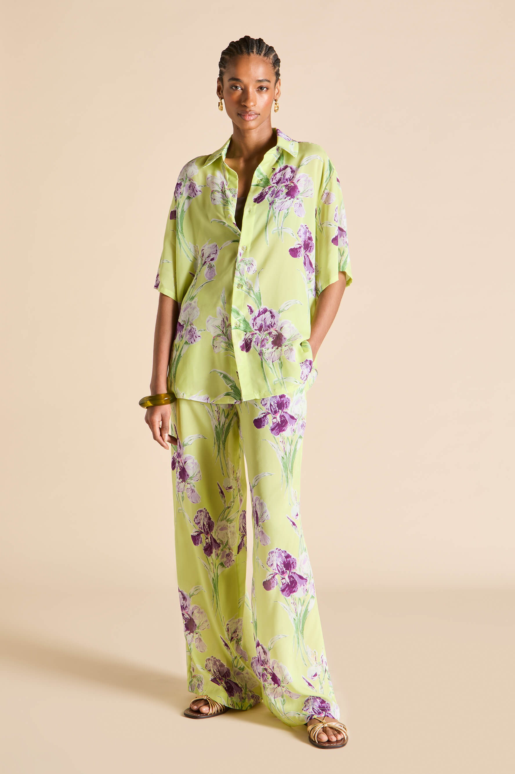 Alabama Sundial Green Floral Pyjamas in Silk-Chiffon