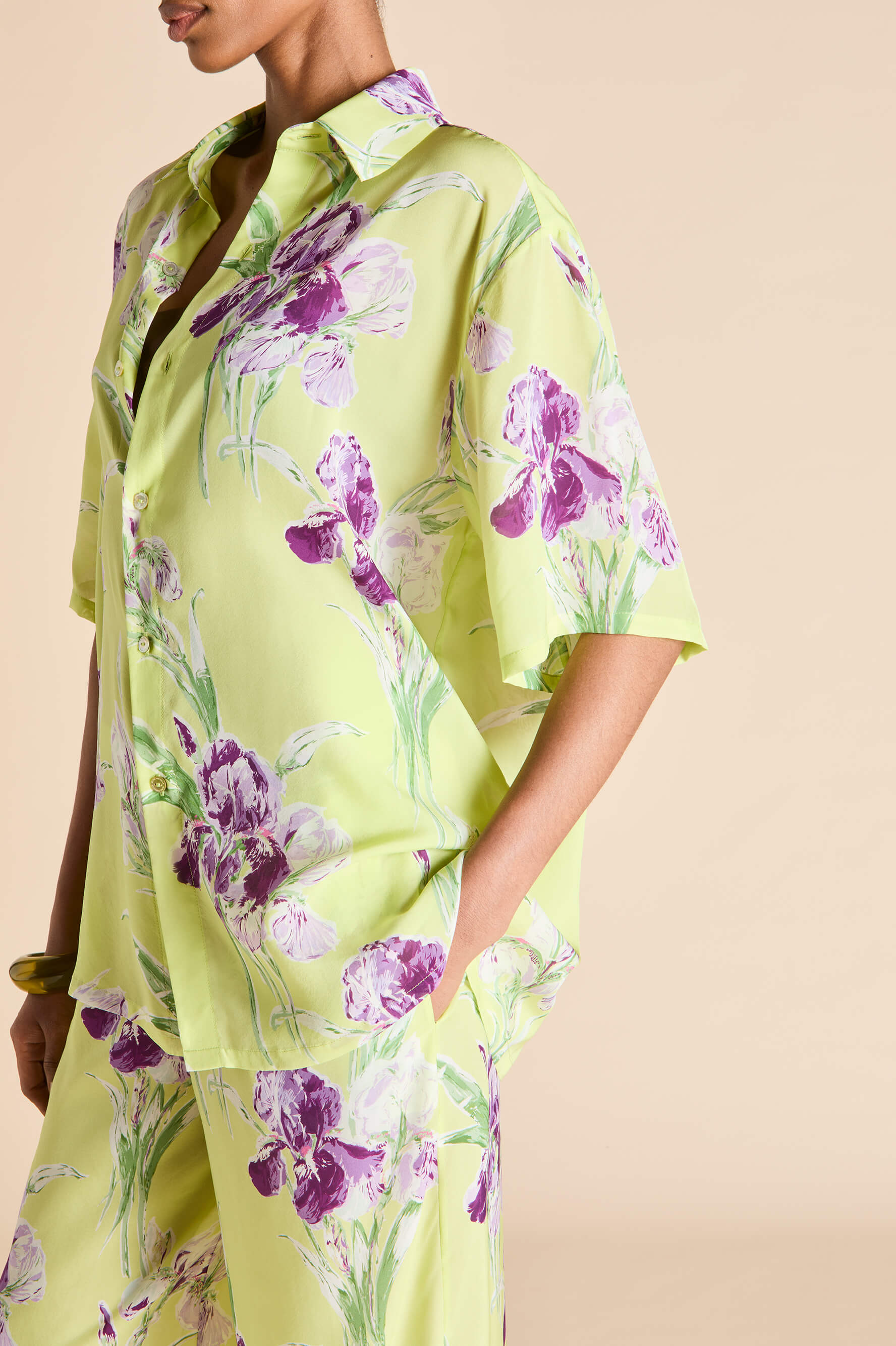 Alabama Sundial Green Floral Pyjamas in Silk-Chiffon