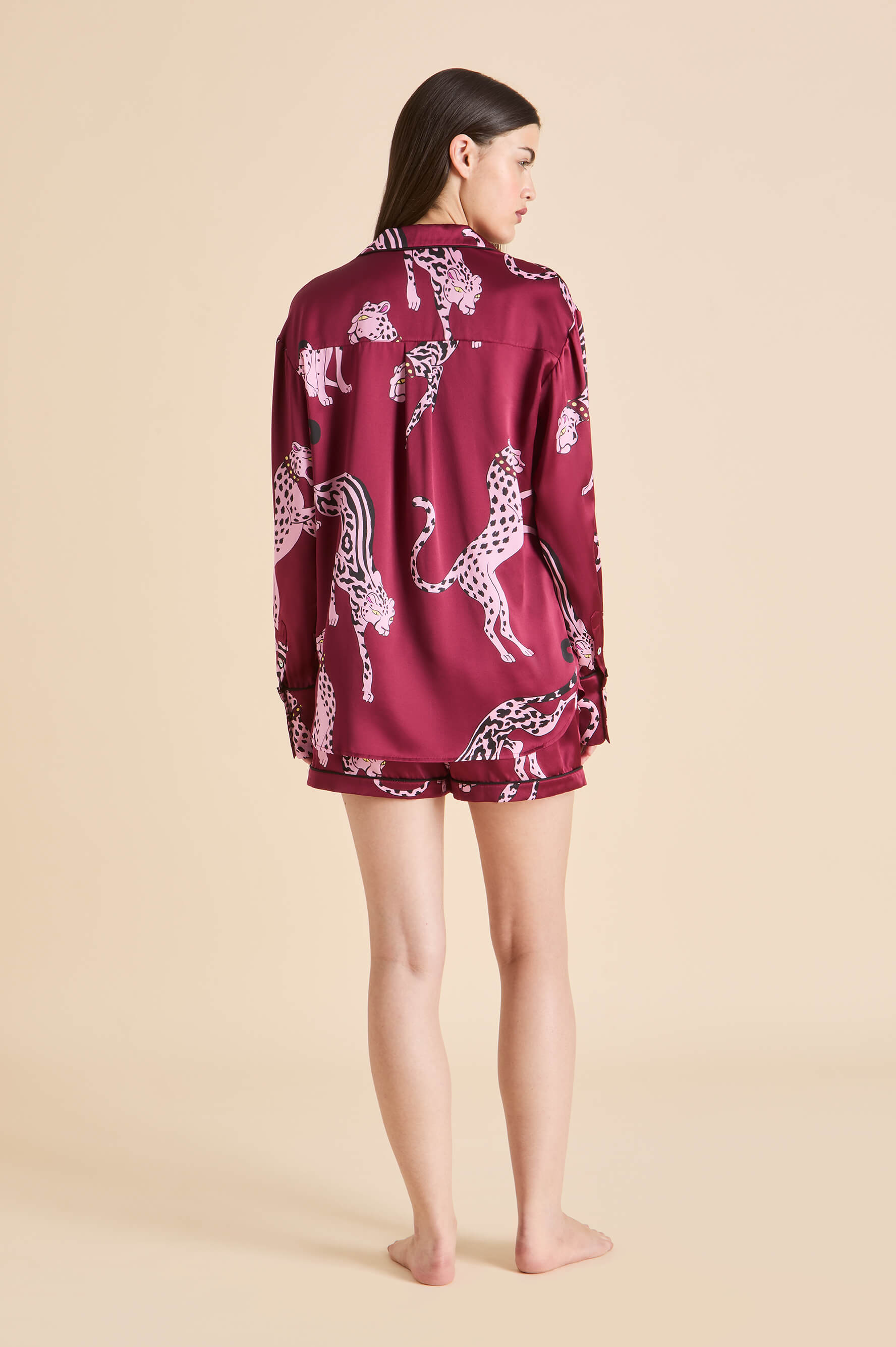 Alba Cherie Red Leopard Pyjamas in Silk Satin