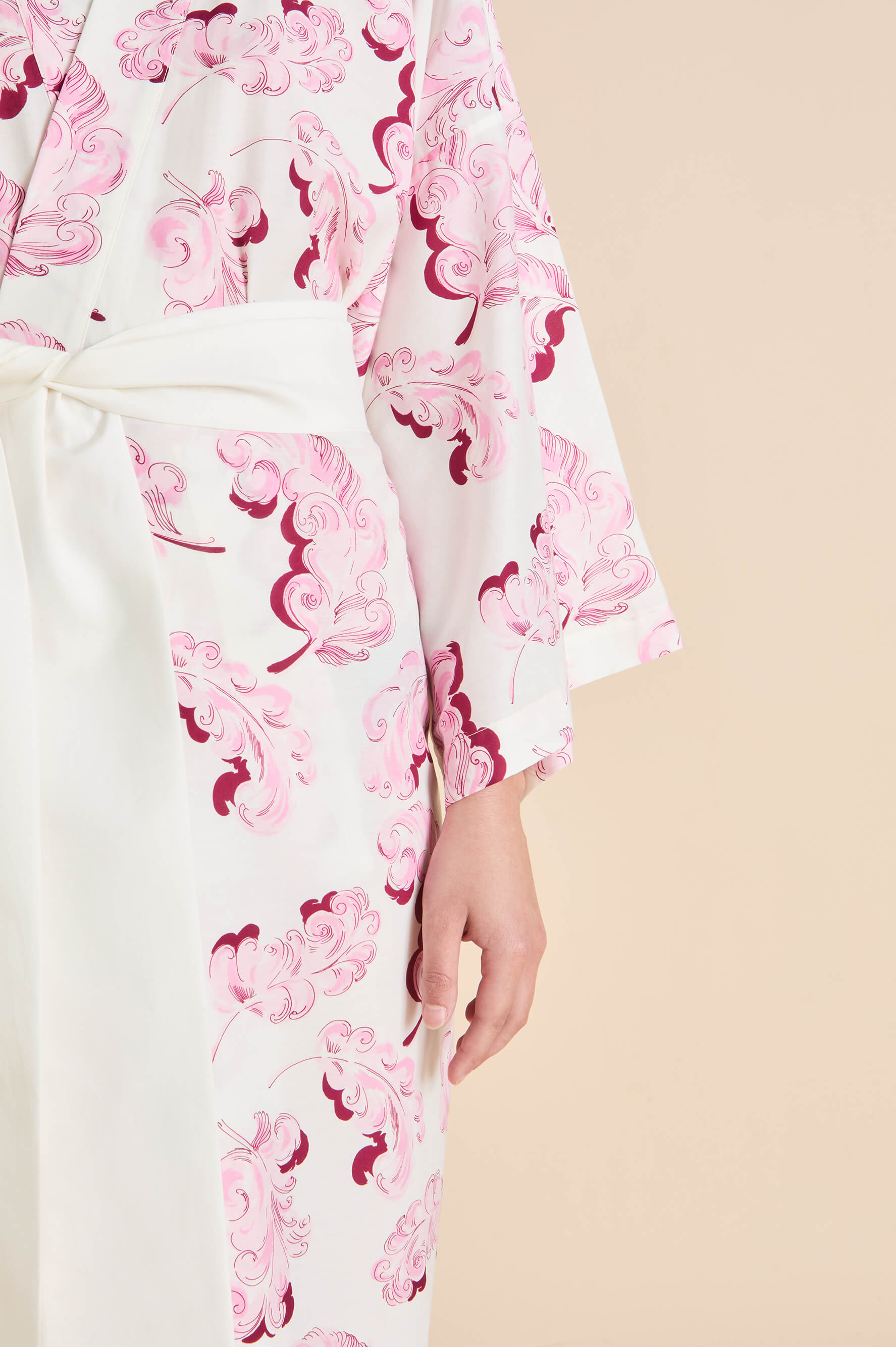 Amaya Plume Pink Feather Robe in Cotton-Silk
