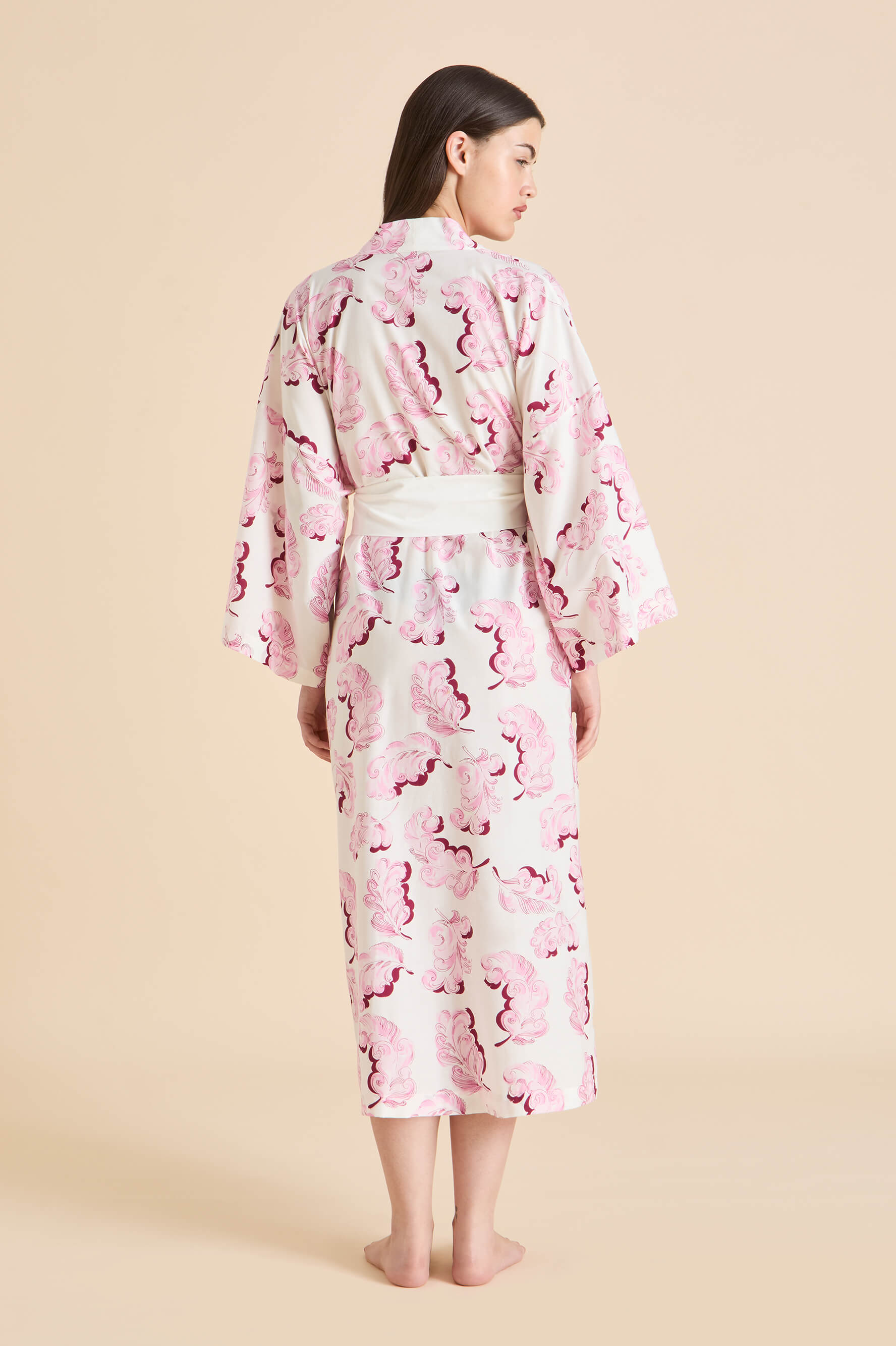 Amaya Plume Pink Feather Robe in Cotton-Silk