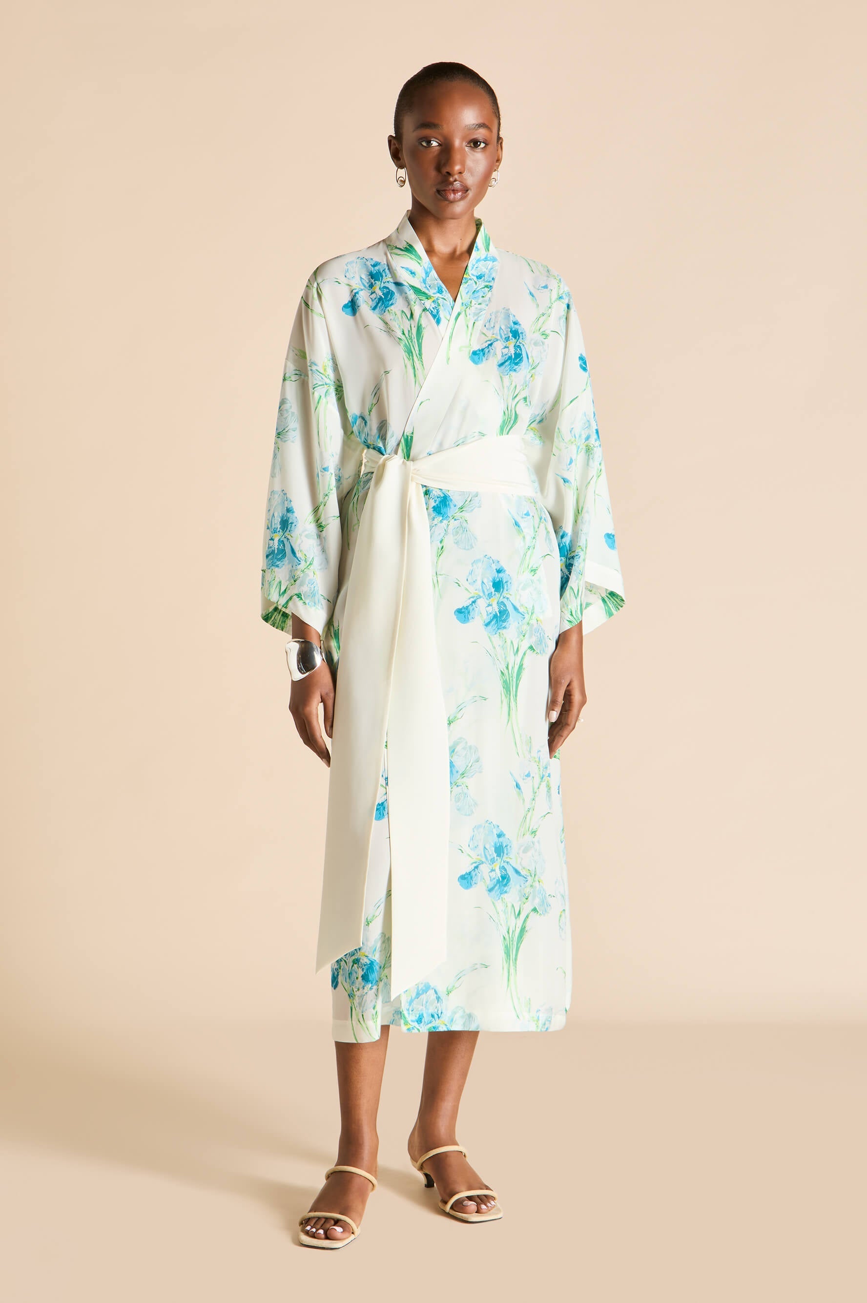 Amaya Samphire Ivory Floral Robe in Silk-Chiffon