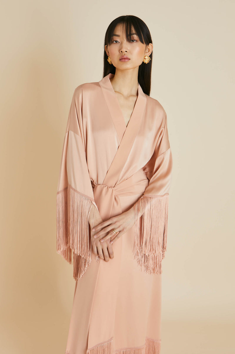 Blush Pink Satin Kimono Robe