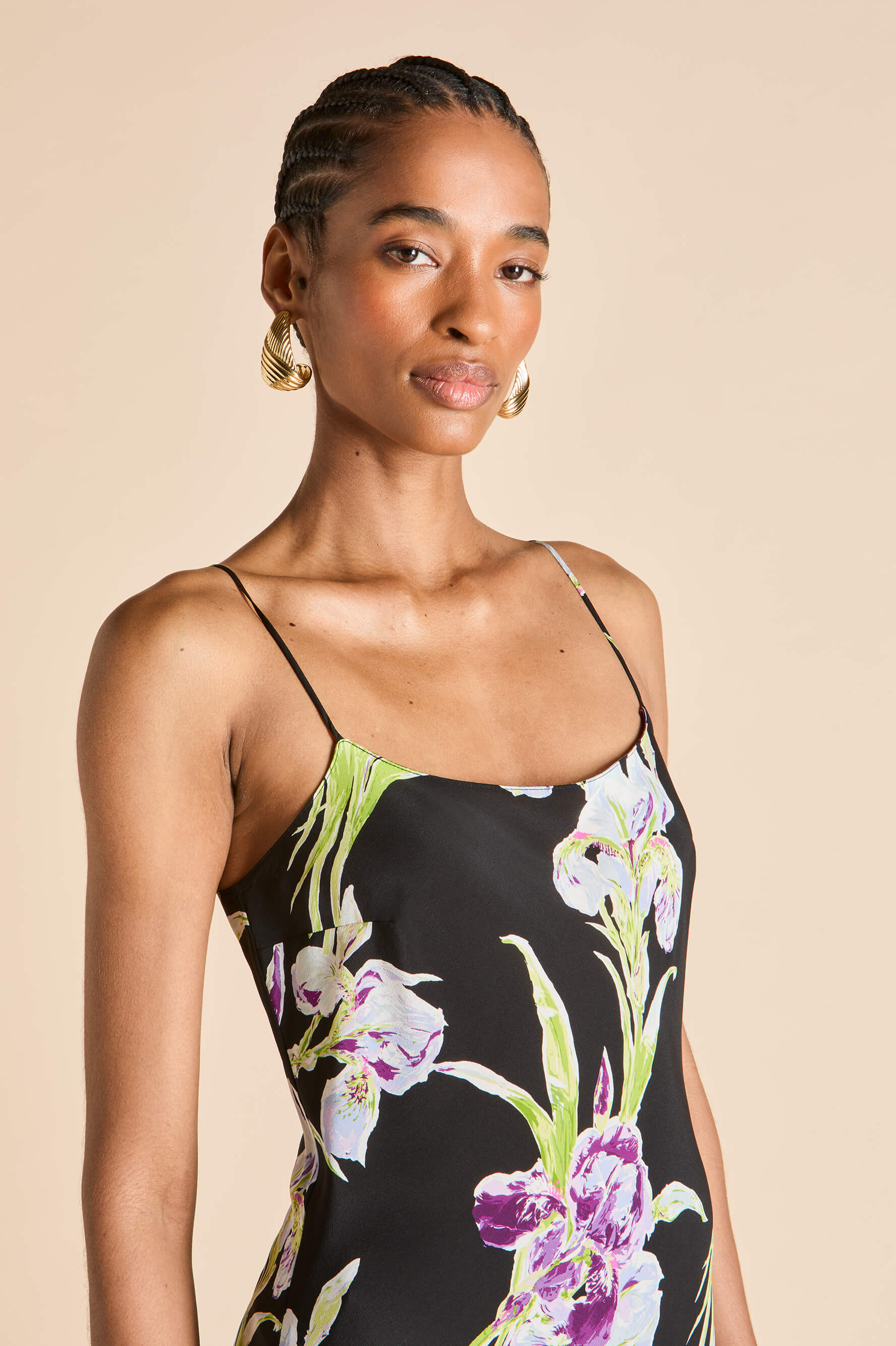 Artemis Moonglade Black Floral Dress in Silk Crêpe de Chine