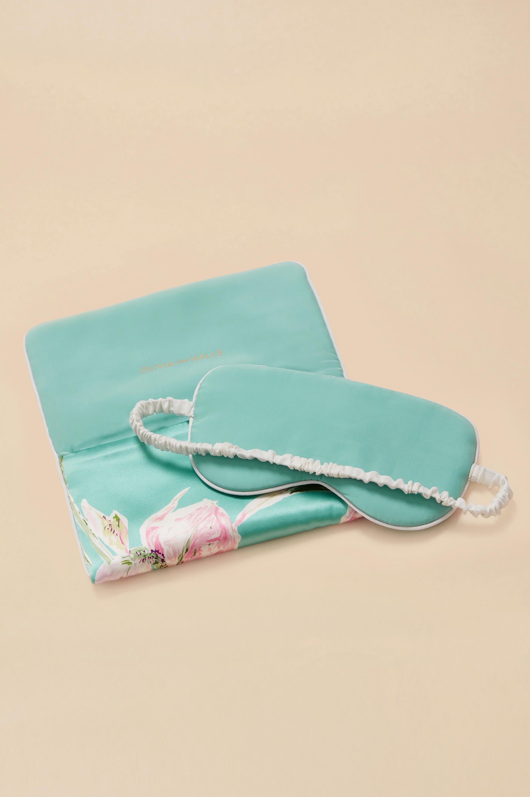 audrey abalone turquoise floral eye mask in silk satin