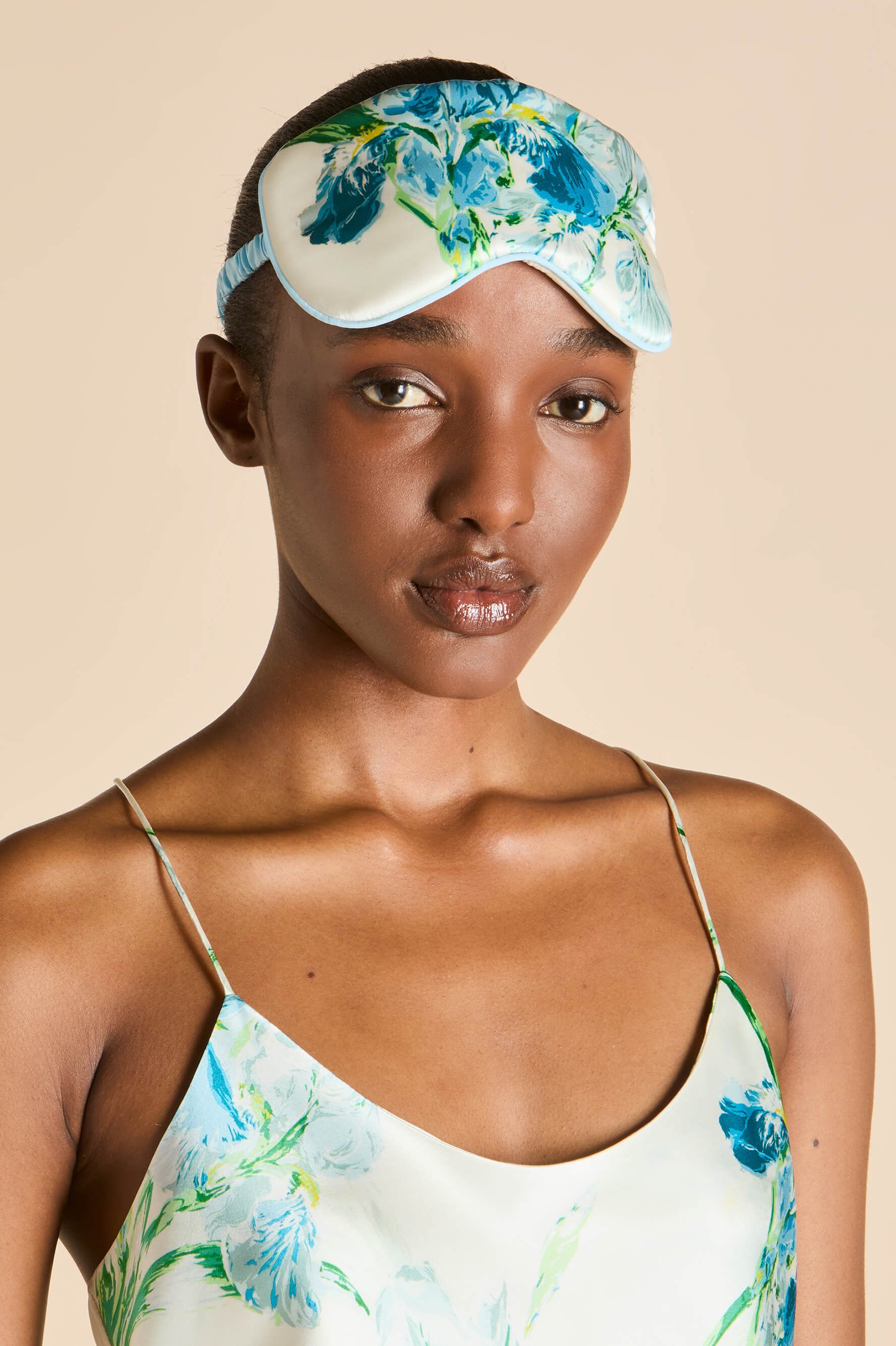 Audrey Asterias Ivory Floral Eye Mask in Silk Satin