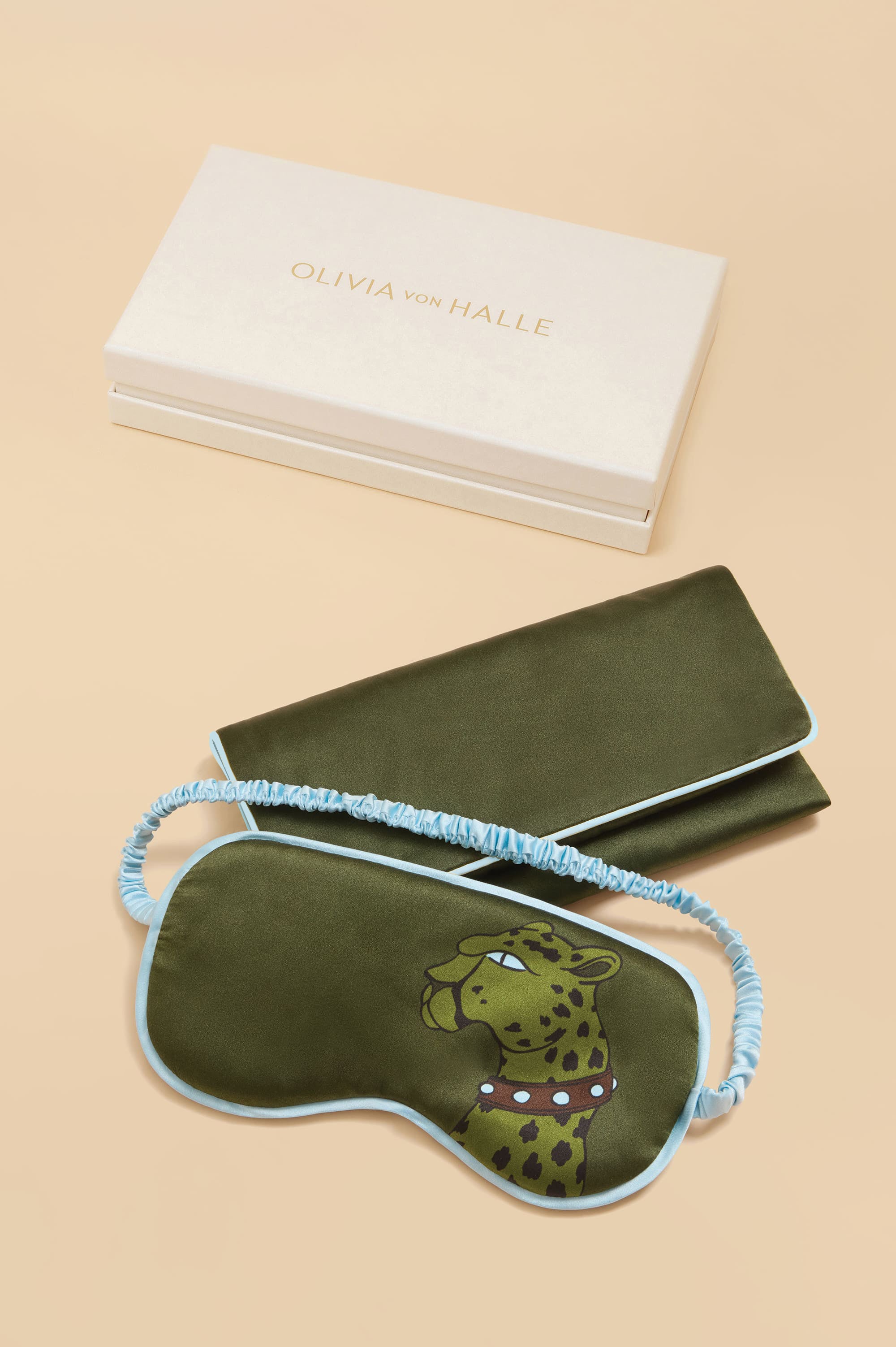 audrey cosmos green leopard eye mask in silk satin