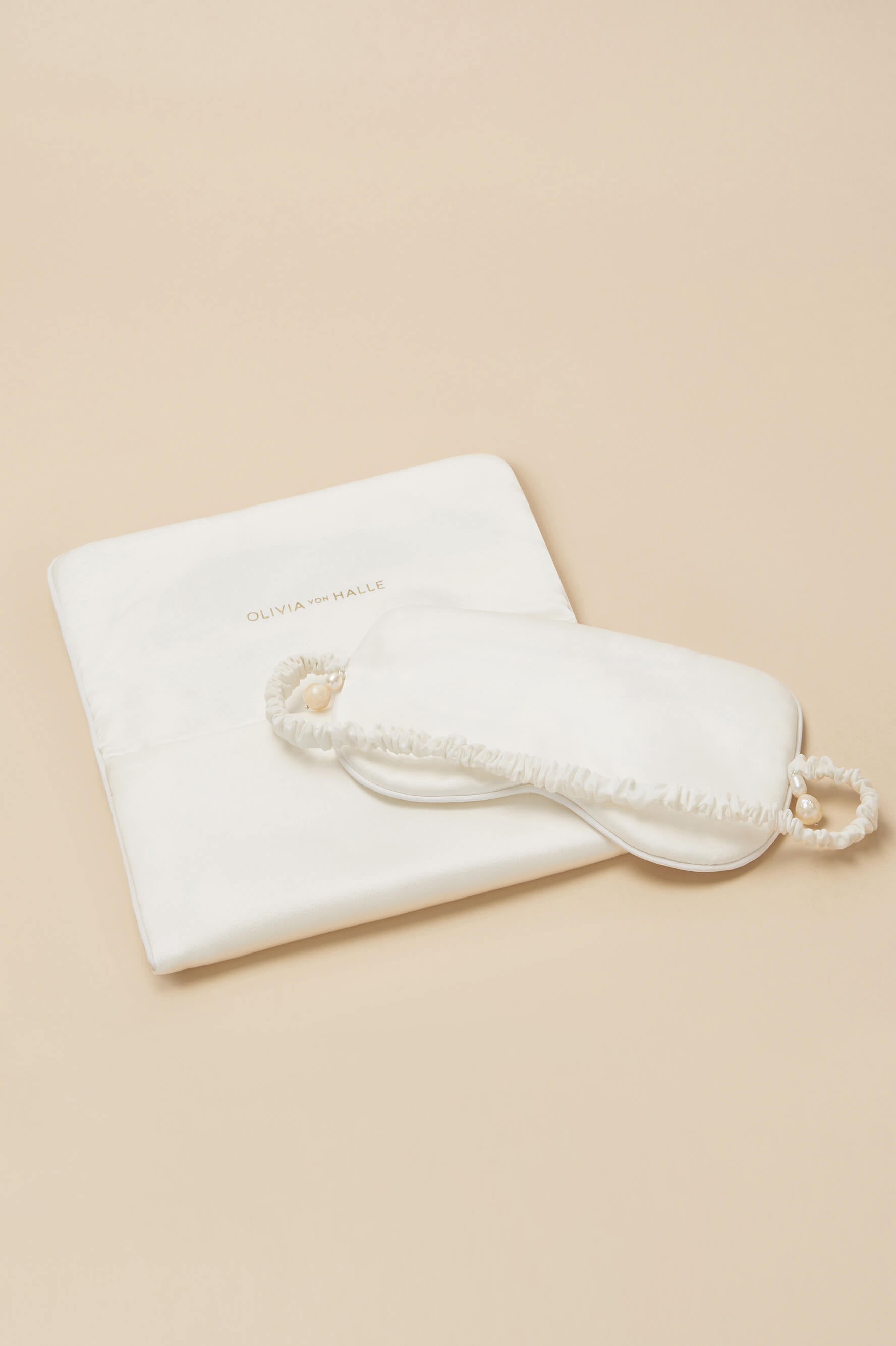 Audrey Ivory Pearl Eye Mask in Silk Satin