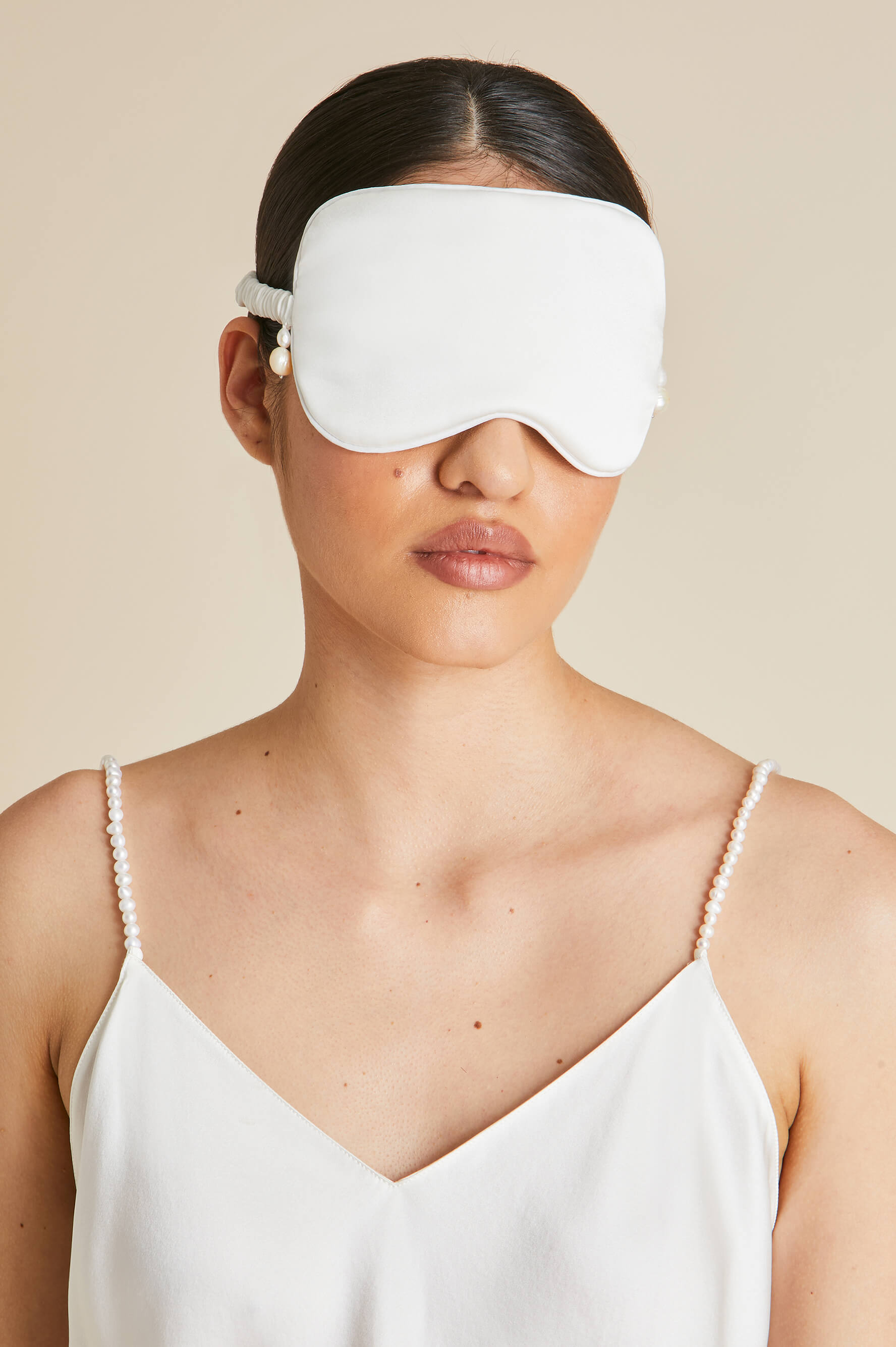 Audrey Ivory Pearl Eye Mask in Silk Satin