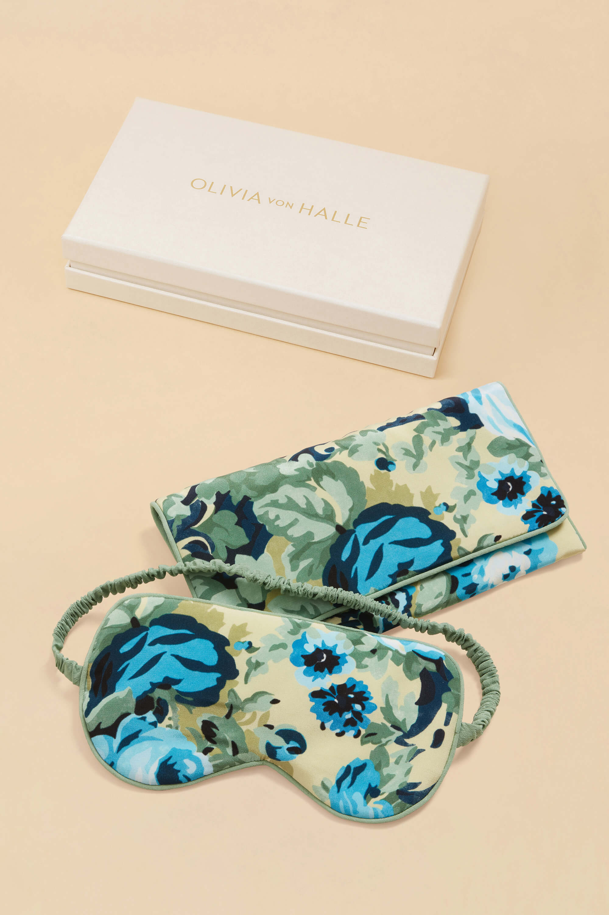 audrey jardin blue floral eye mask in silk crêpe de chine