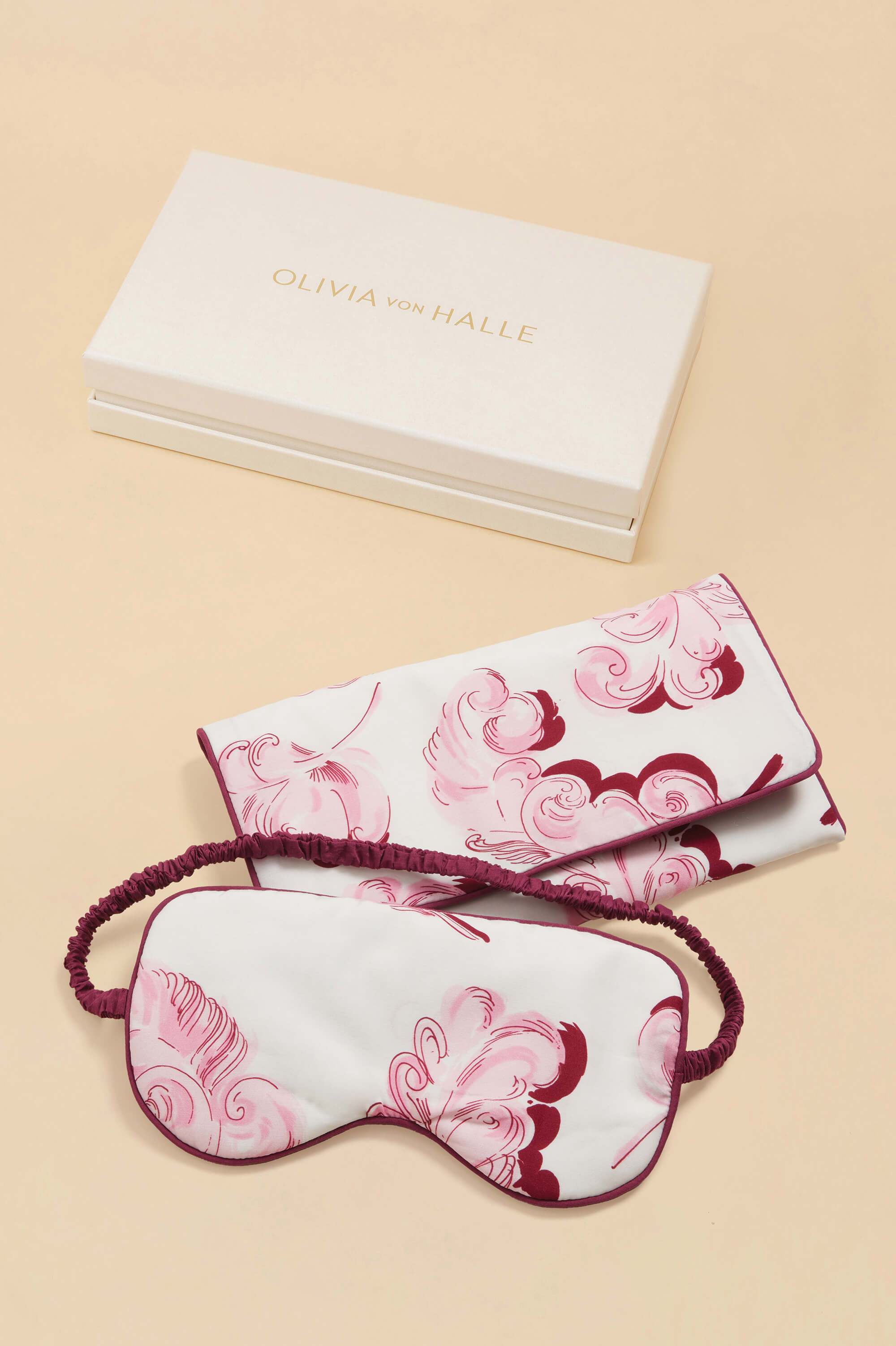 audrey plume pink feather eye mask in cotton-silk