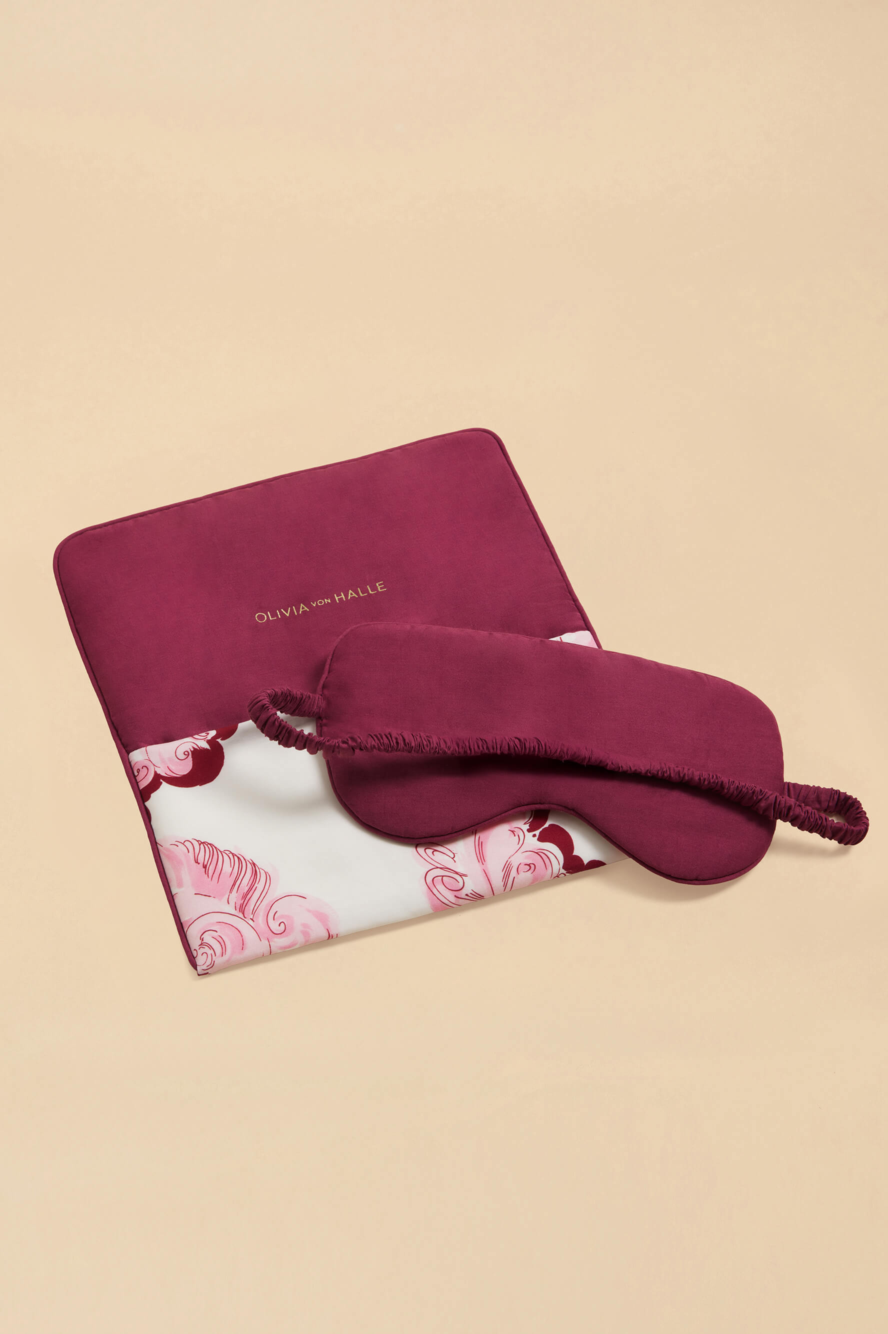 audrey plume pink feather eye mask in cotton-silk
