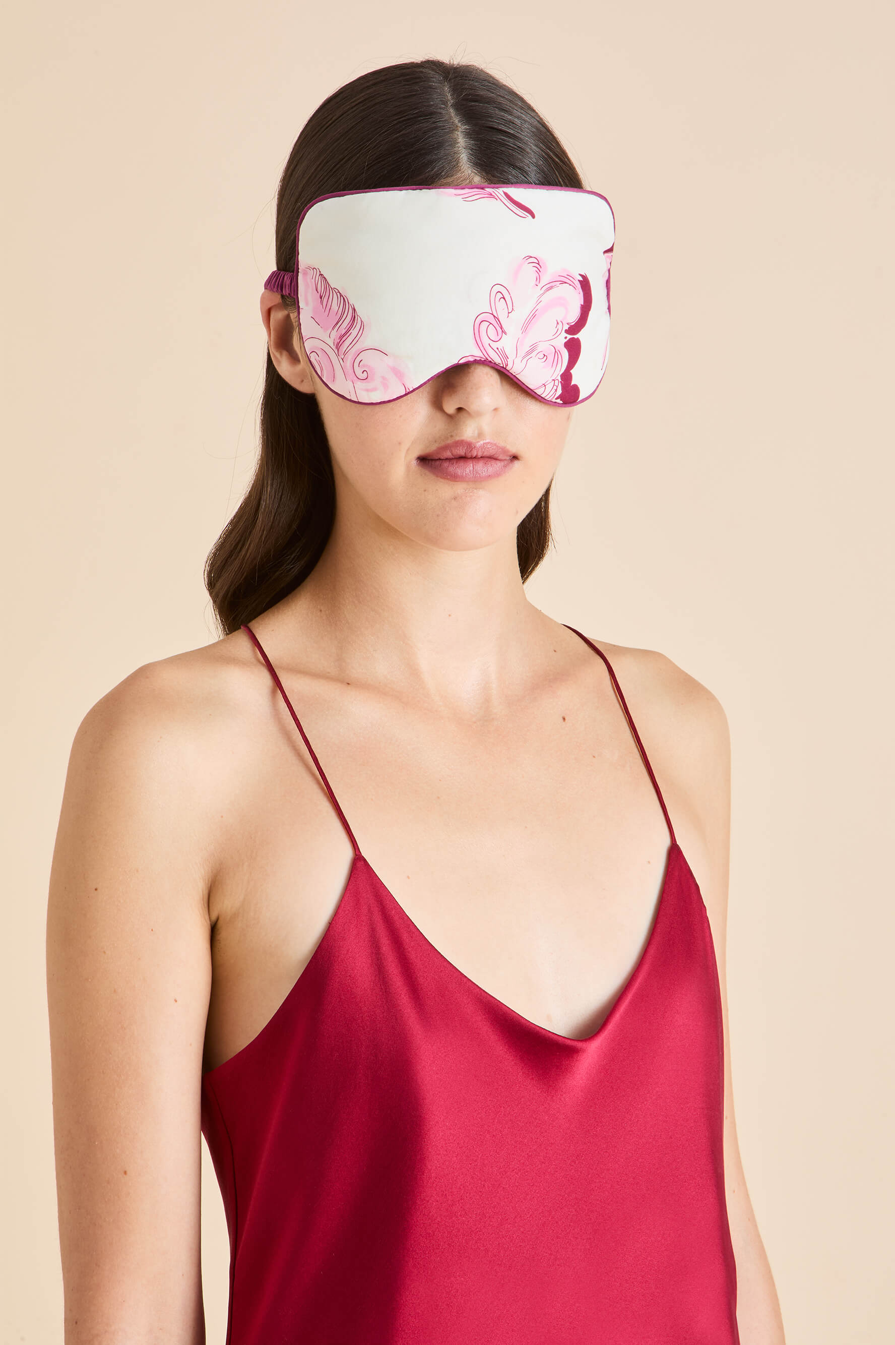 Audrey Plume Pink Feather Eye Mask in Cotton-Silk