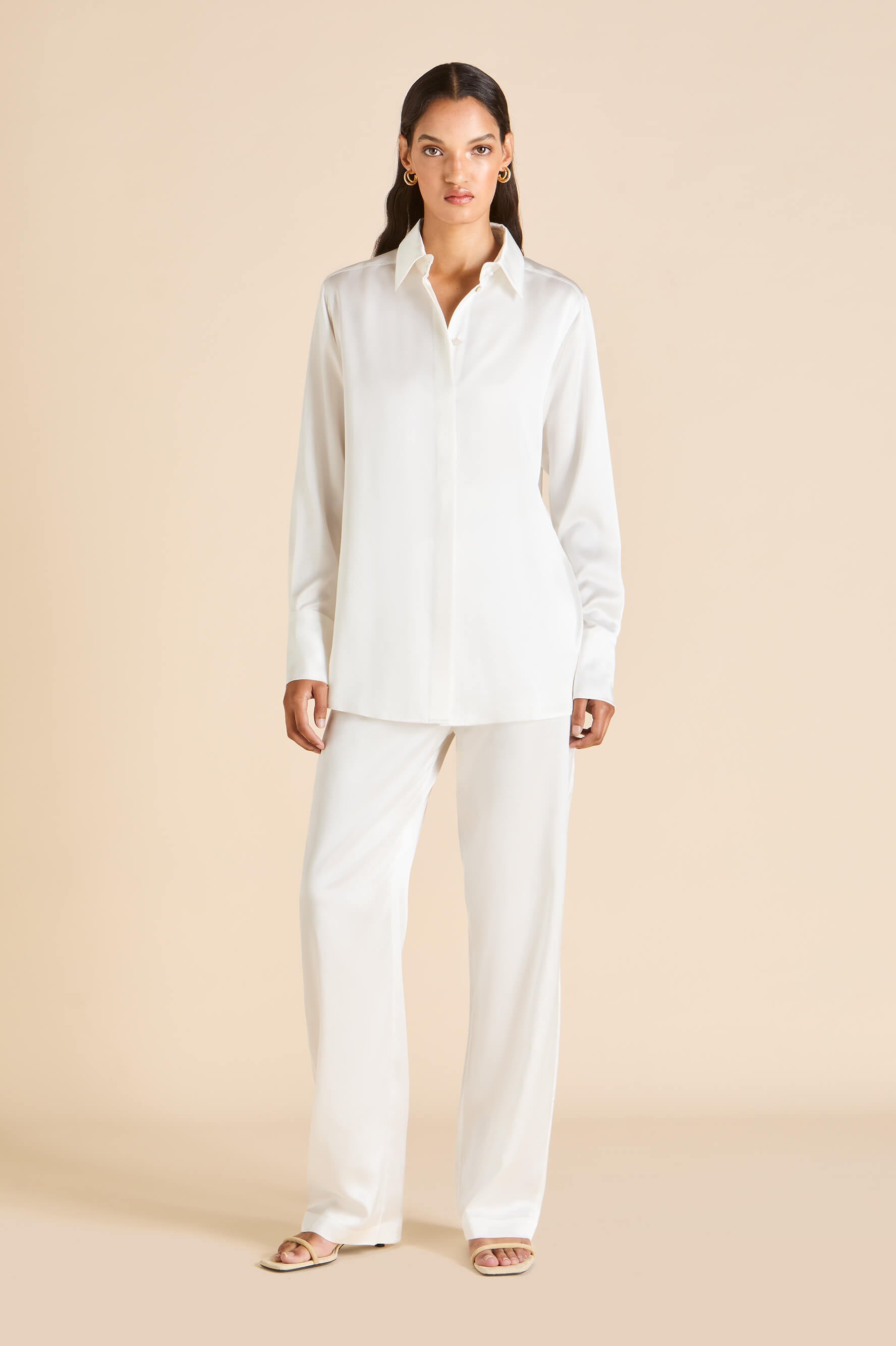 Bacall Ivory Pajamas in Silk Satin