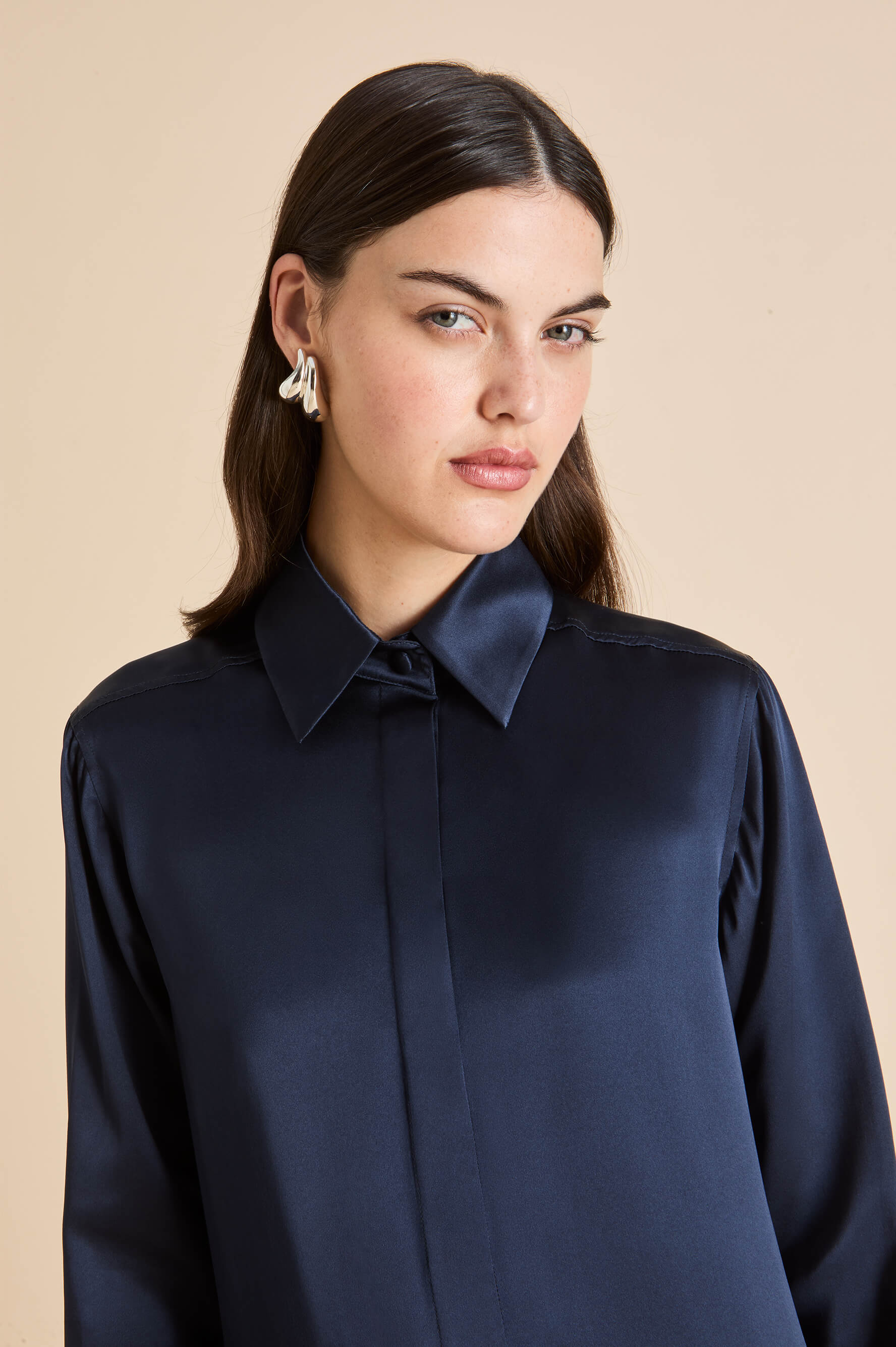 Bacall Navy Pajamas in Silk Satin
