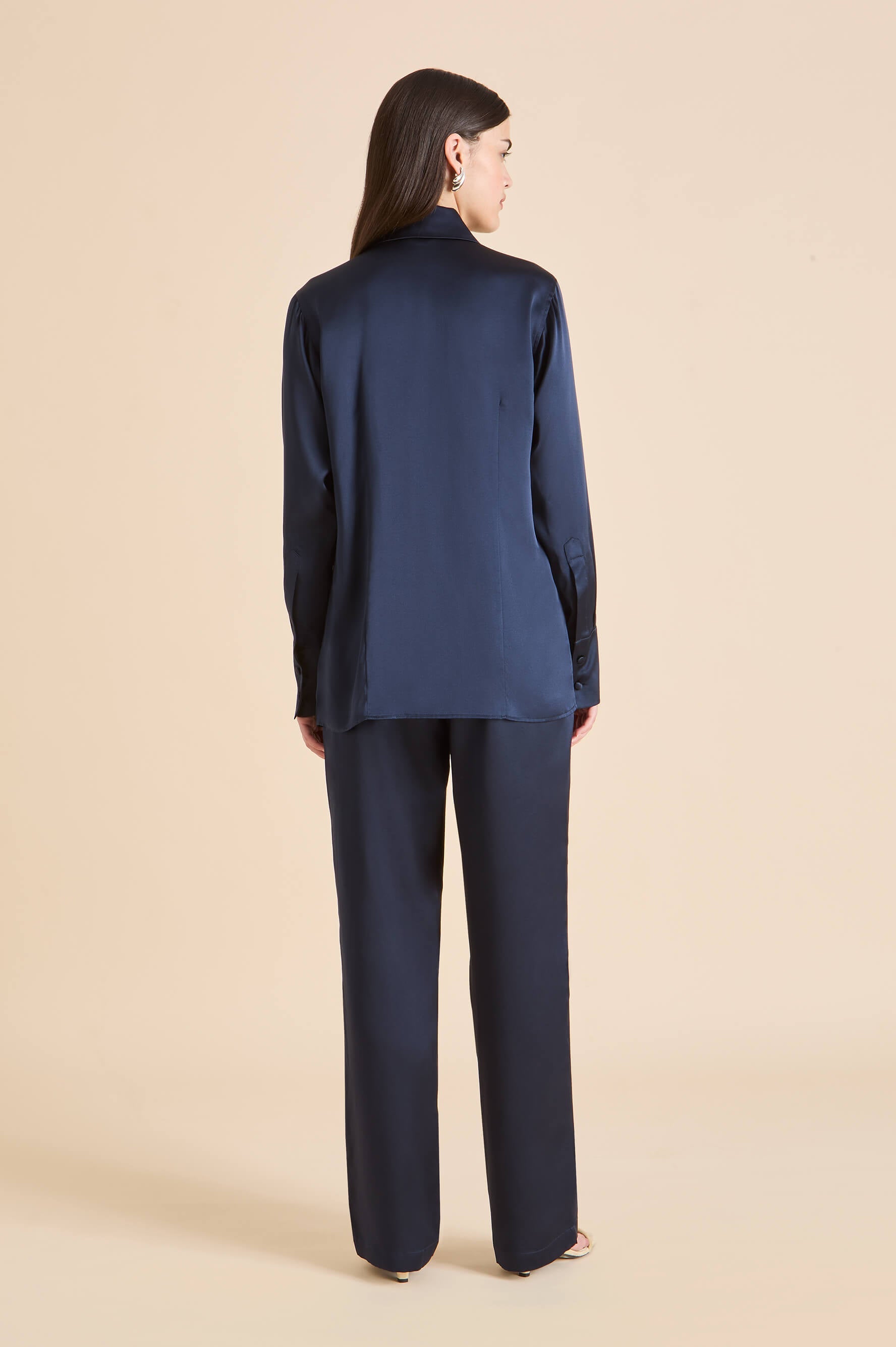 Bacall Navy Pajamas in Silk Satin