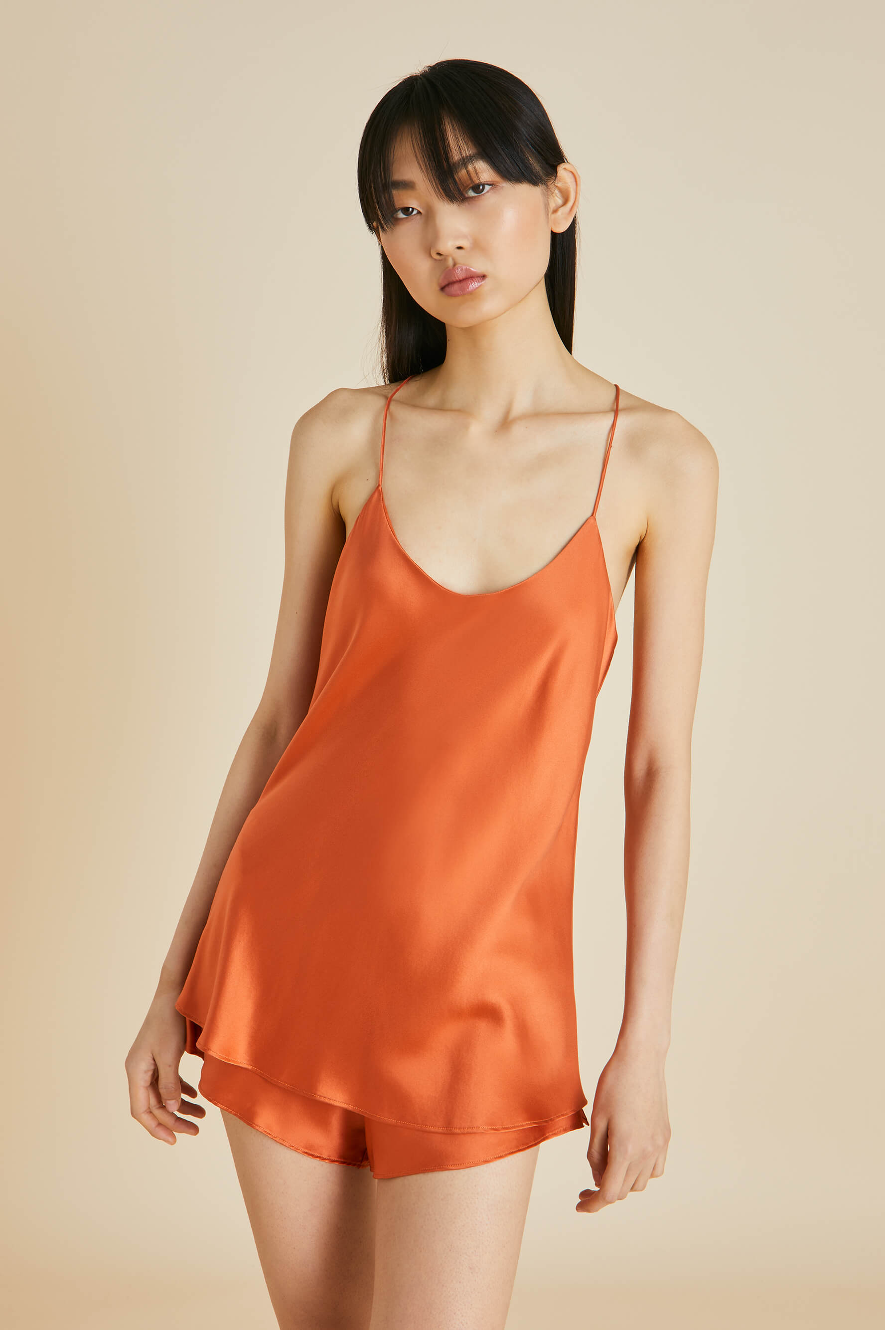 Bella Orange Camisole Set in Sandwashed Silk