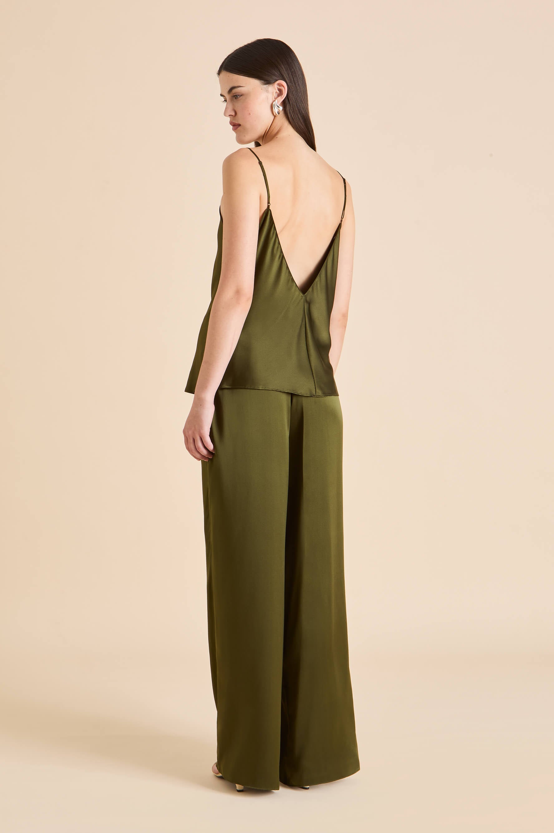 Bliss Ivy Green Camisole Set in Silk Satin
