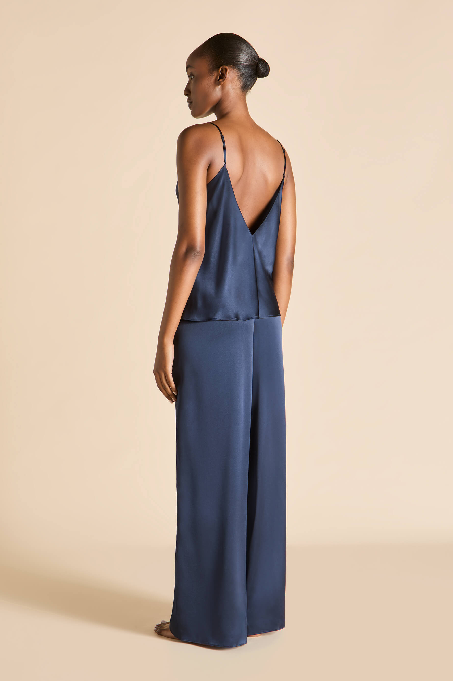 bliss navy camisole set in silk satin