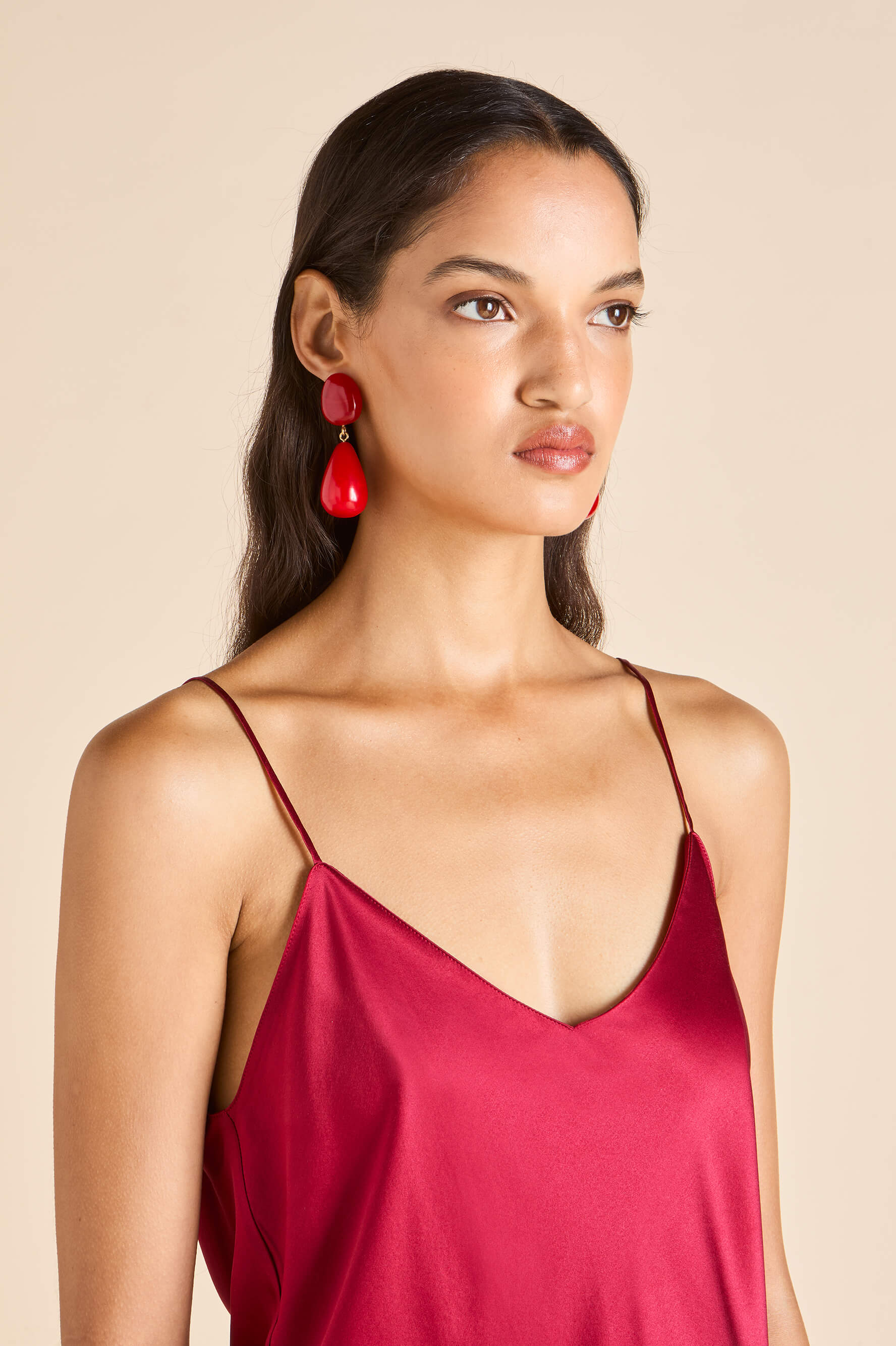 bliss russet red camisole set in silk satin