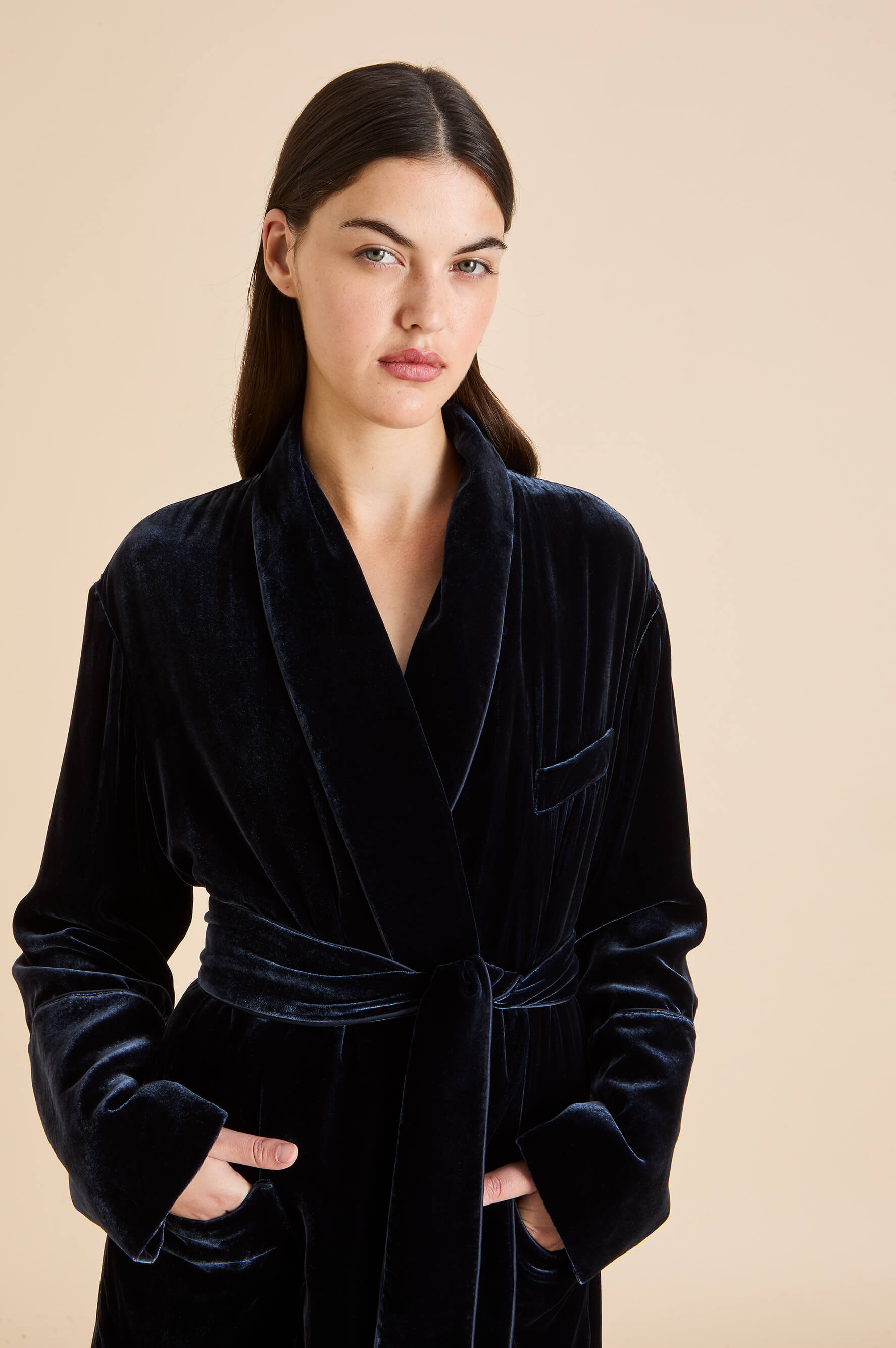 capability eclipse navy robe in silk velvet