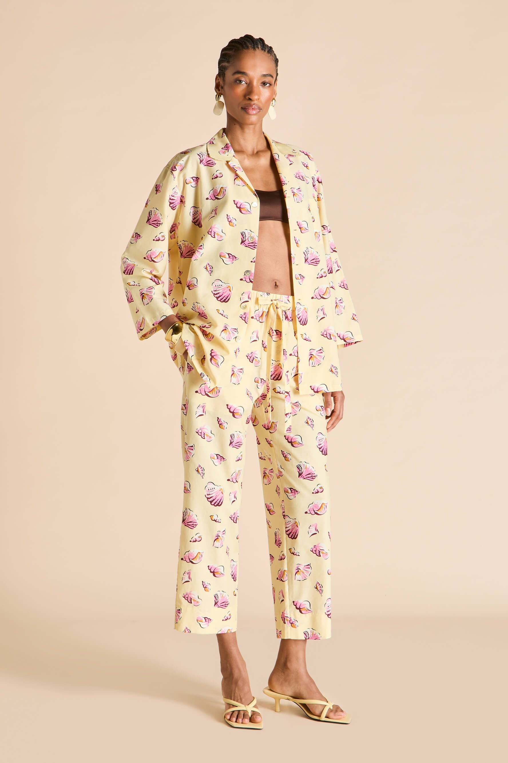 Casablanca Helios Yellow Seashell Pyjamas in Cotton-Silk