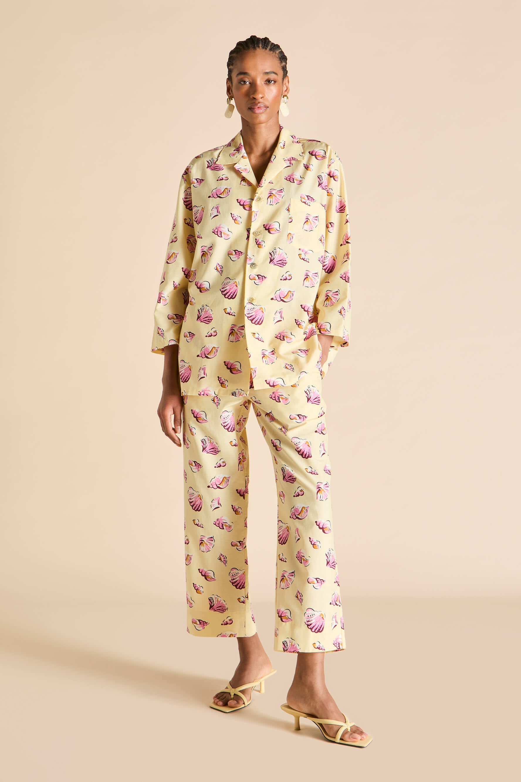 Casablanca Helios Yellow Seashell Pyjamas in Cotton-Silk