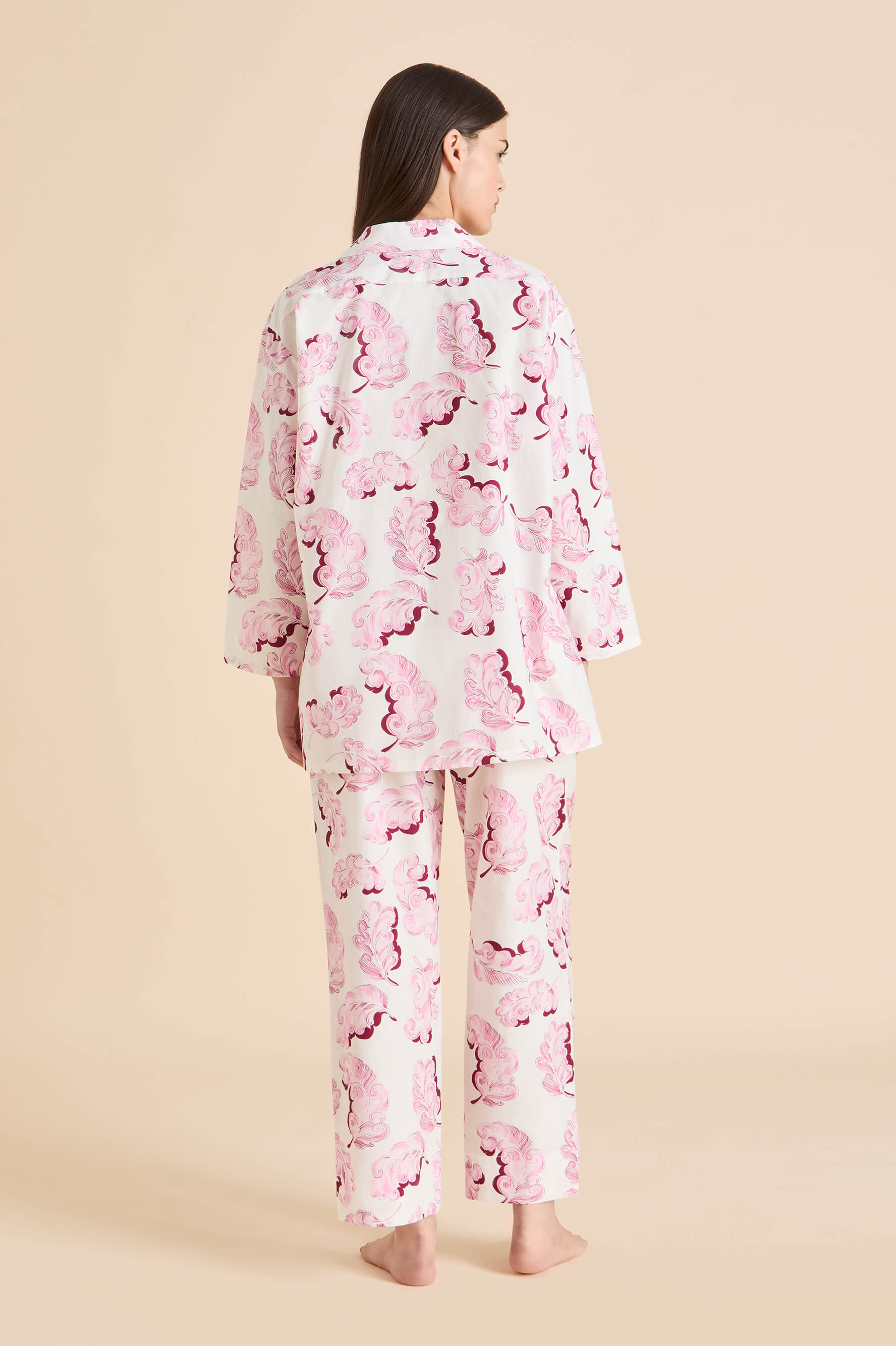 Casablanca Plume Pink Feather Pyjamas in Cotton-Silk