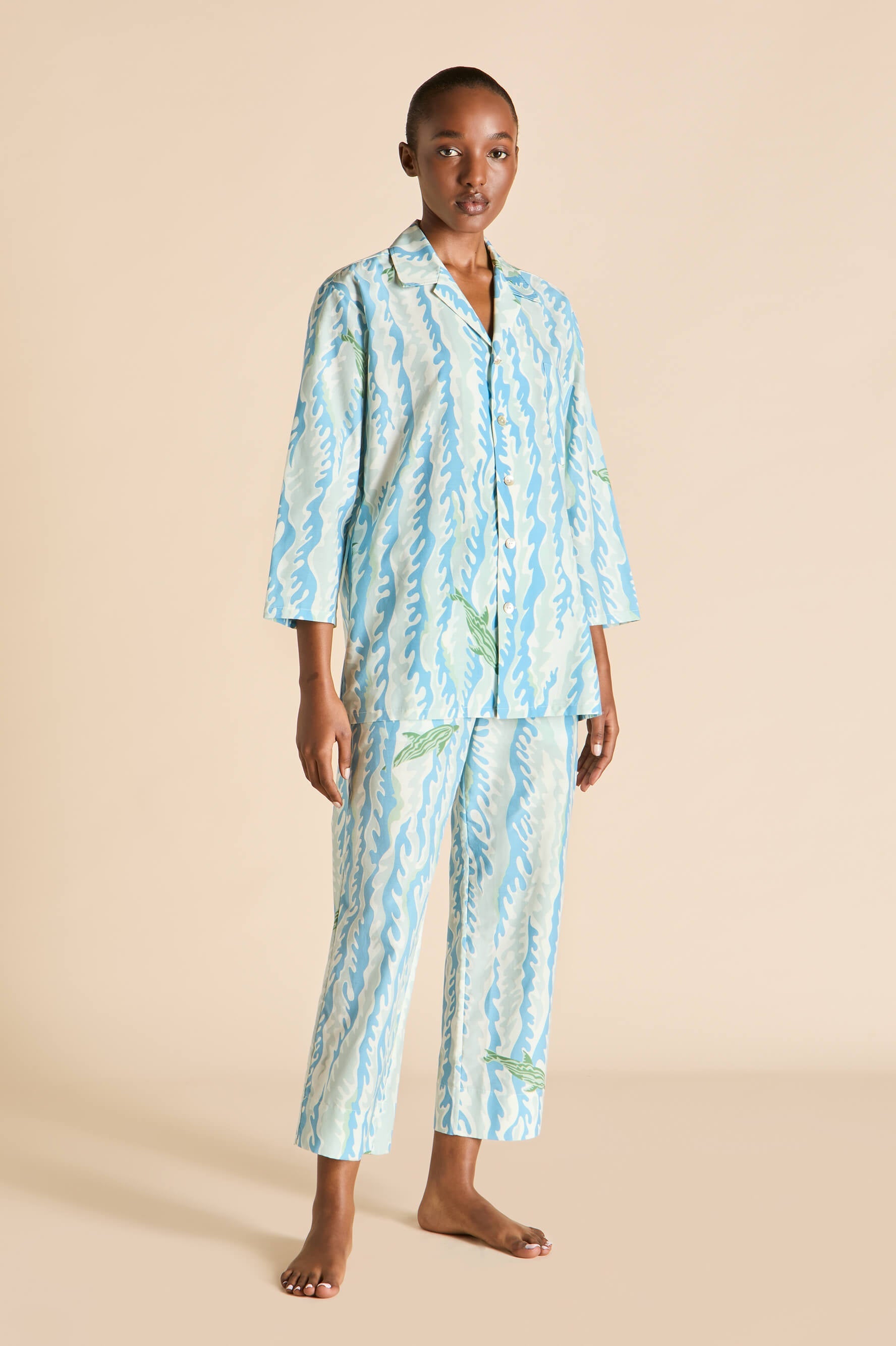 Casablanca Sirena Blue Wave Pyjamas in Cotton-Silk