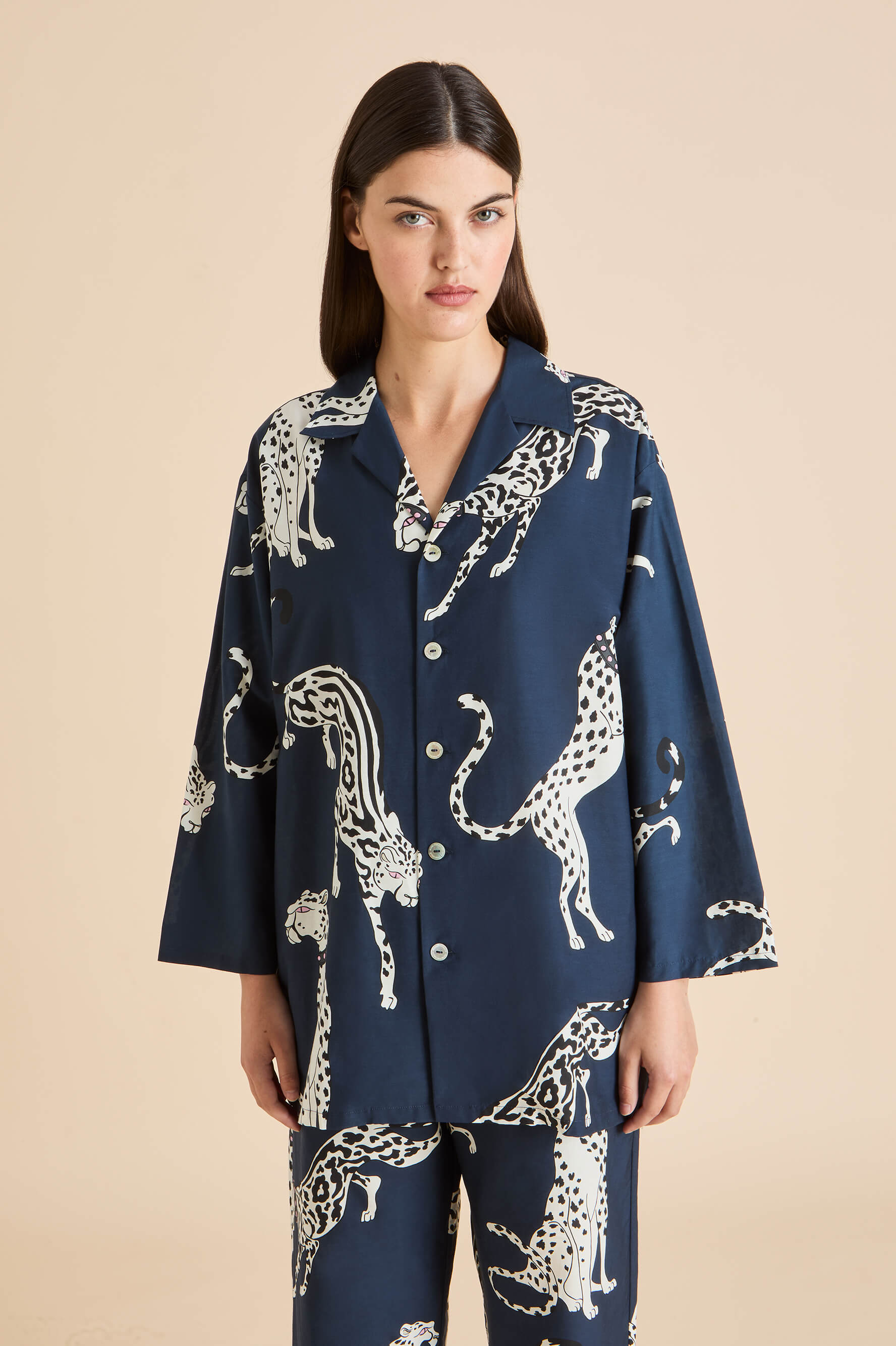 Casablanca Ziegfeld Blue Leopard Pyjamas in Cotton-Silk