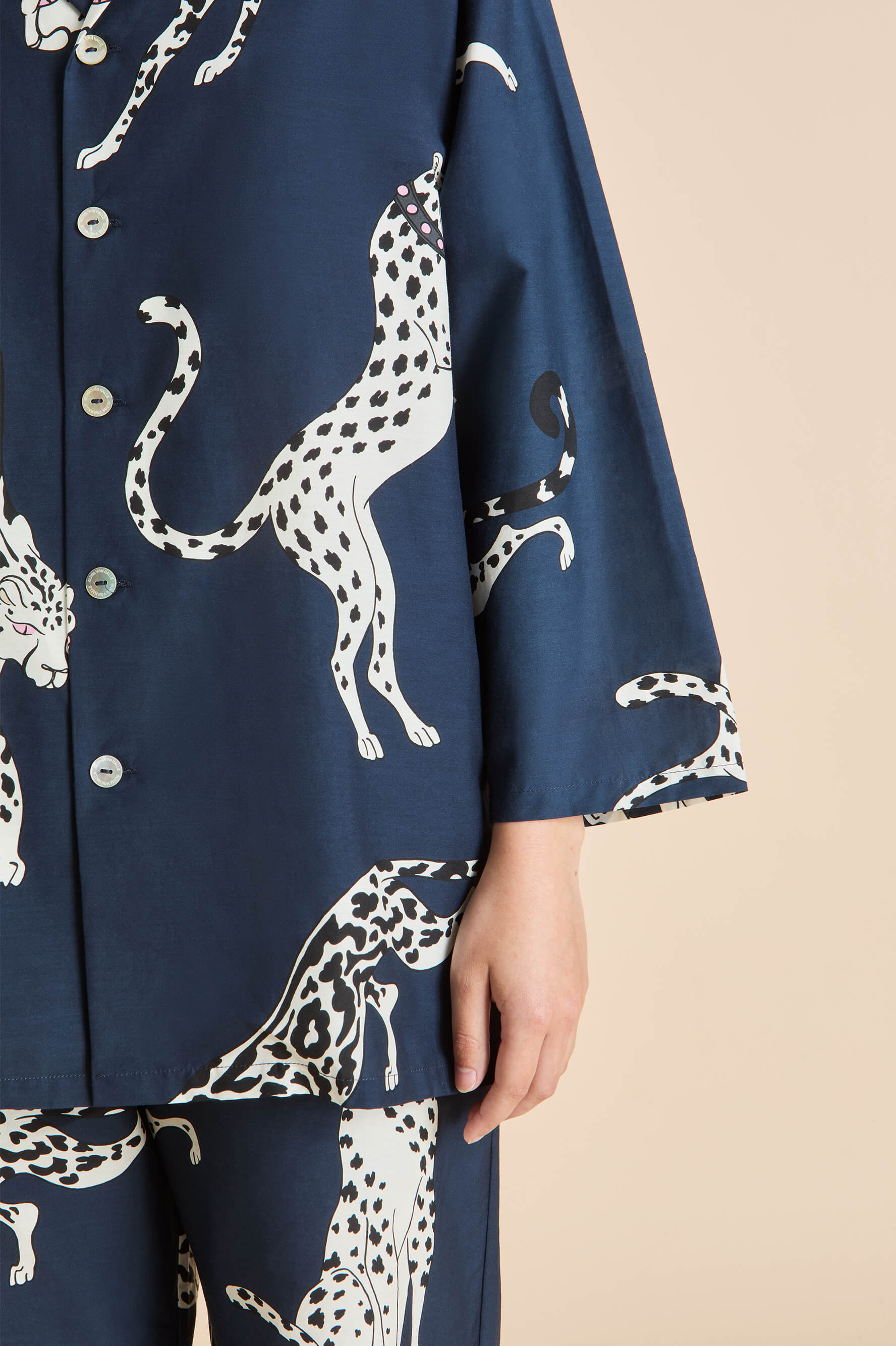 Casablanca Ziegfeld Blue Leopard Pyjamas in Cotton-Silk