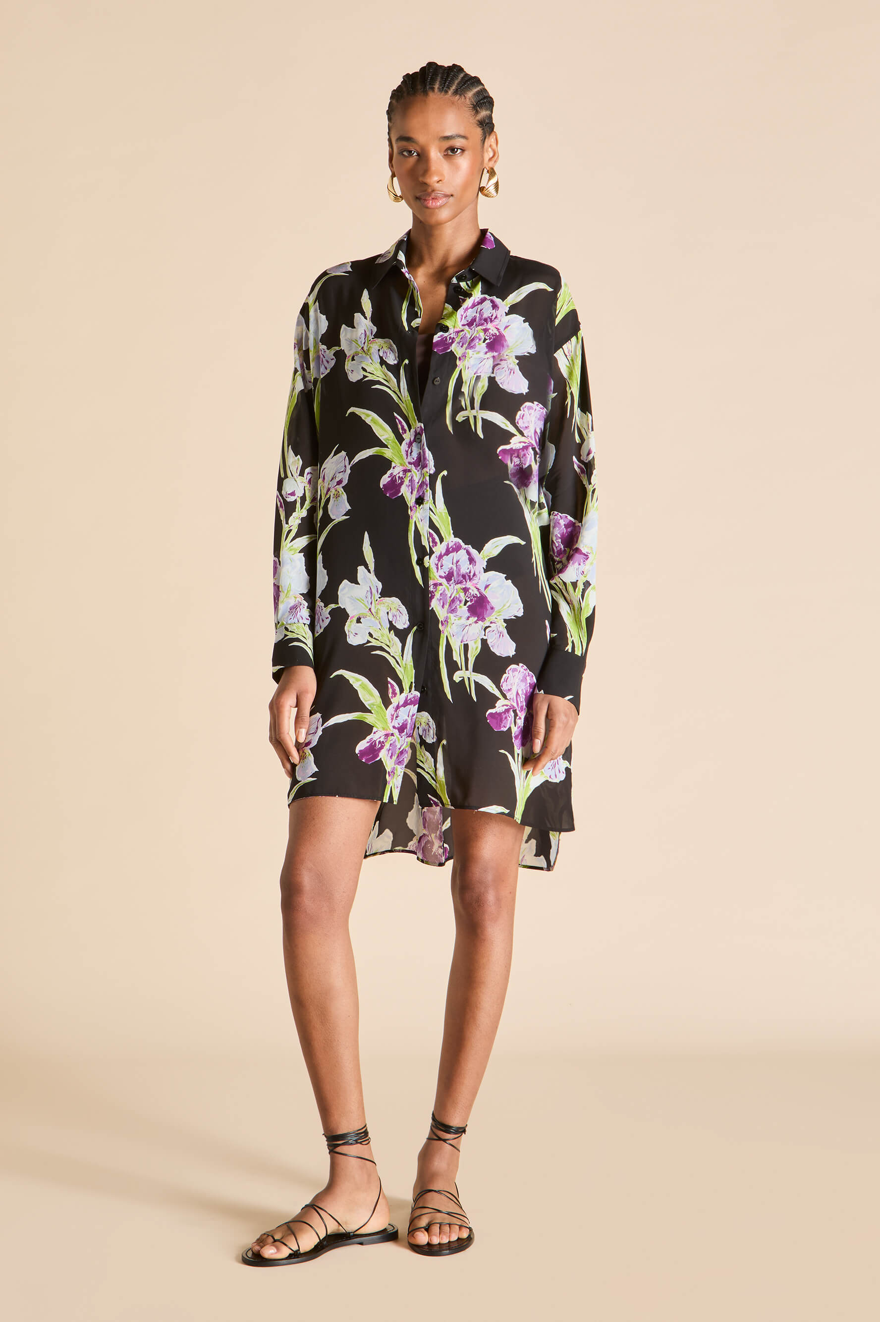 Celeste Seaholly Black Floral Nightshirt in Silk-Chiffon