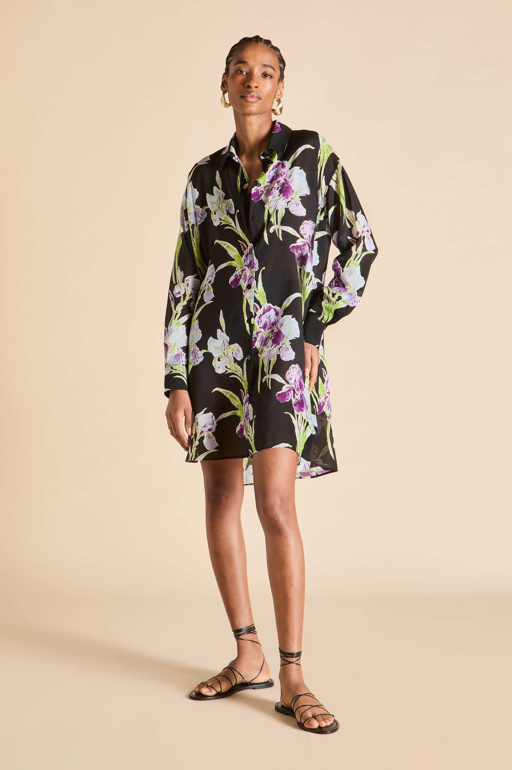 Celeste Seaholly Black Floral Nightshirt in Silk-Chiffon