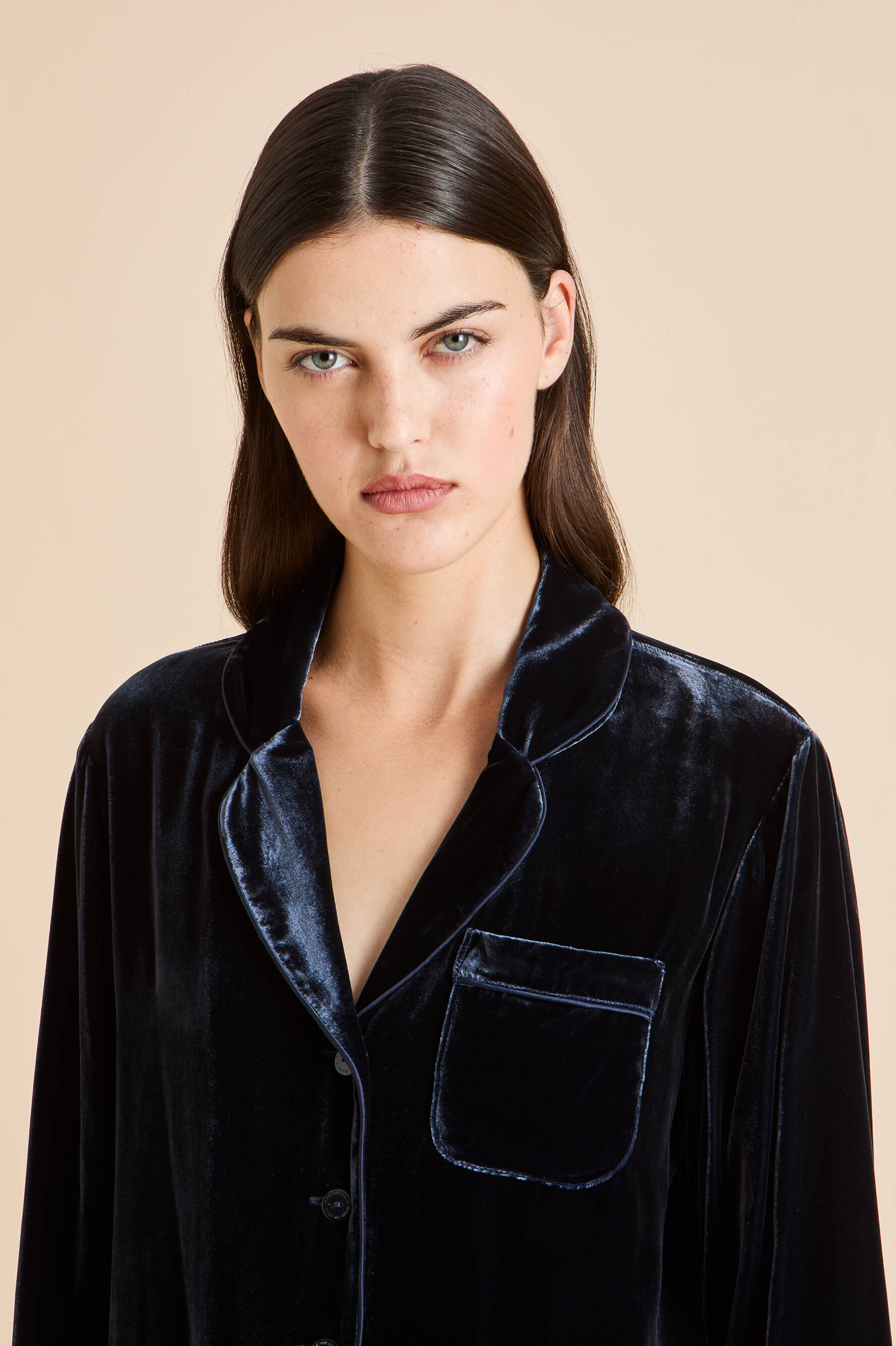 coco eclipse navy pyjamas in silk velvet