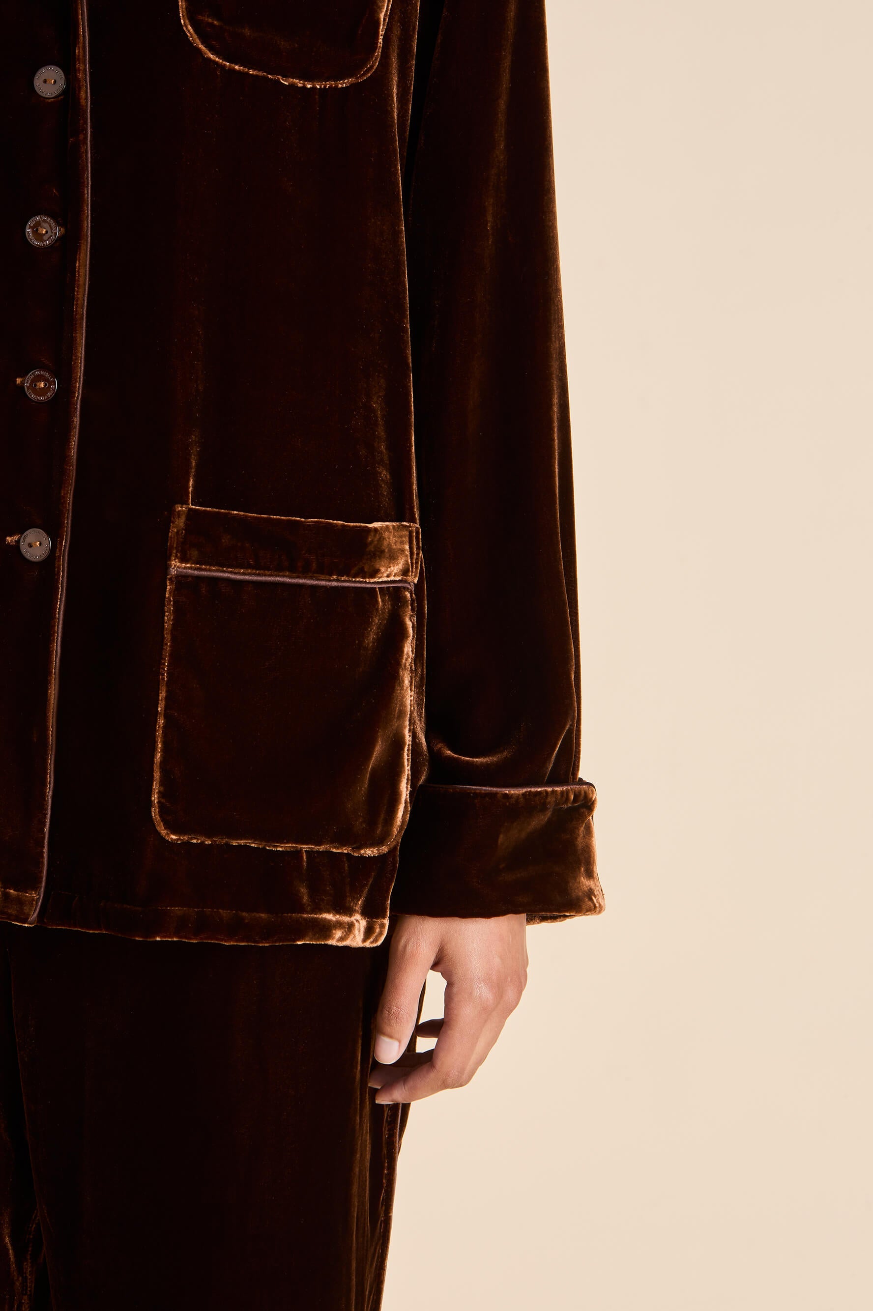 Coco Walnut Brown Pajamas in Silk Velvet